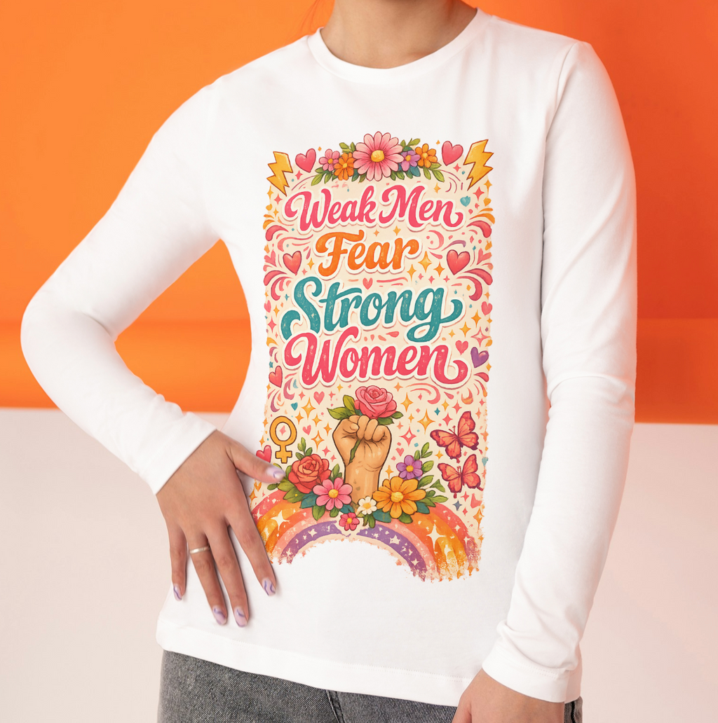 "Weak Men Fear, Strong Women" Long Sleeve Tee, Feminist Women's Protest