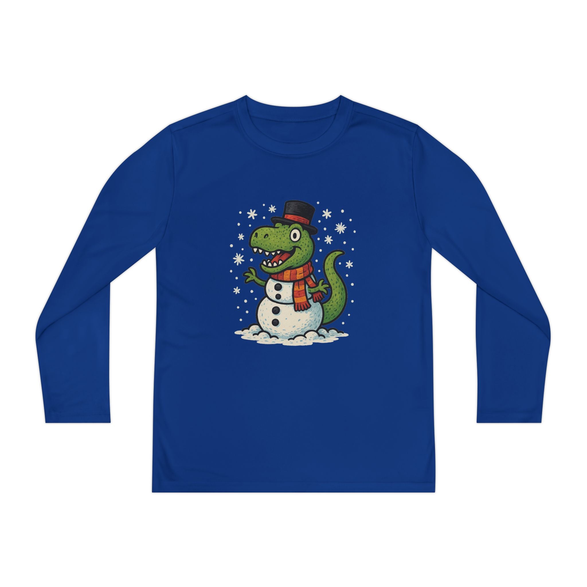 Kids Holiday T‑Rex Dinosaur Snowman Christmas Long Sleeve Tee