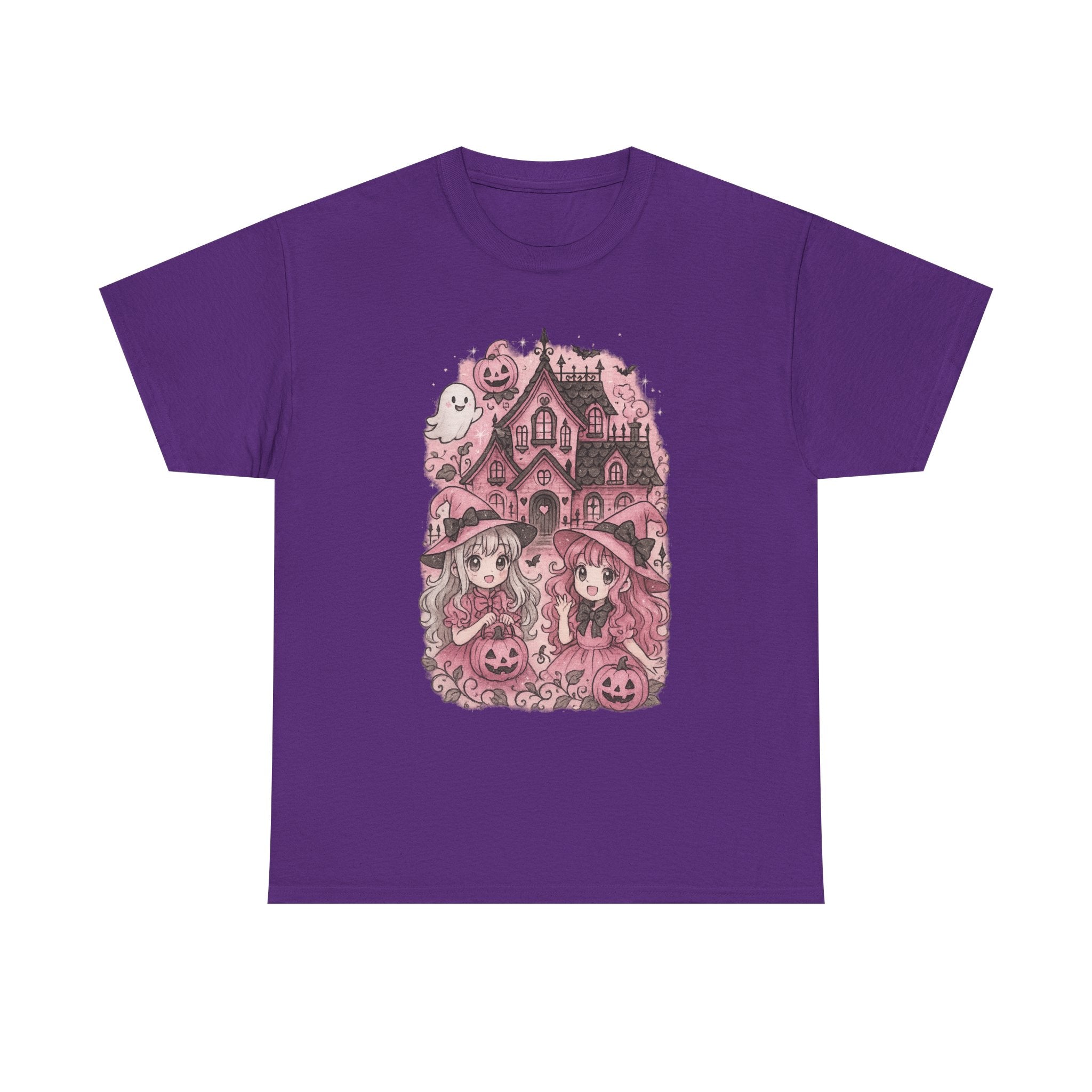 Anime Cartoon Halloween-Themed Unisex Heavy Cotton Tee, Spooky Shirt for Fall,