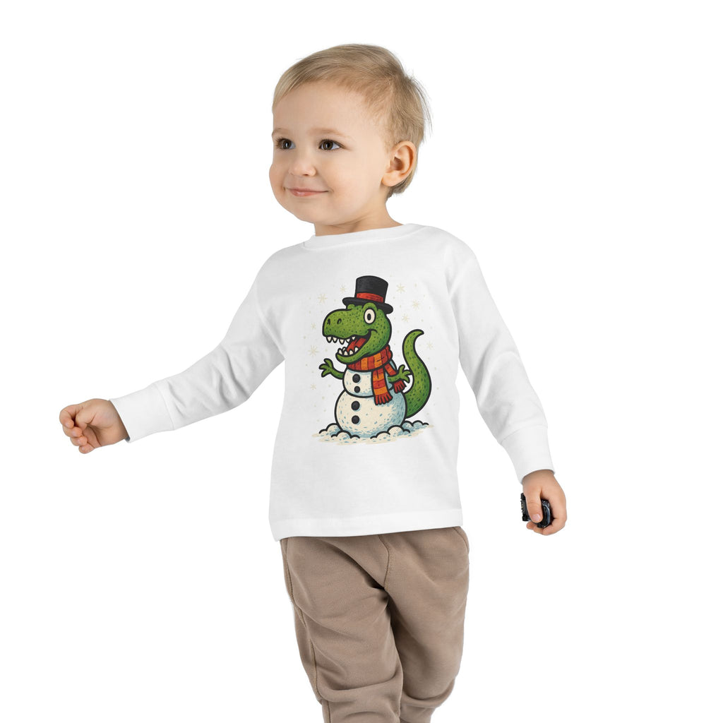 Toddler Long Sleeve Tee  Cute T-Rex Dinosaur Snowman Holiday Shirt