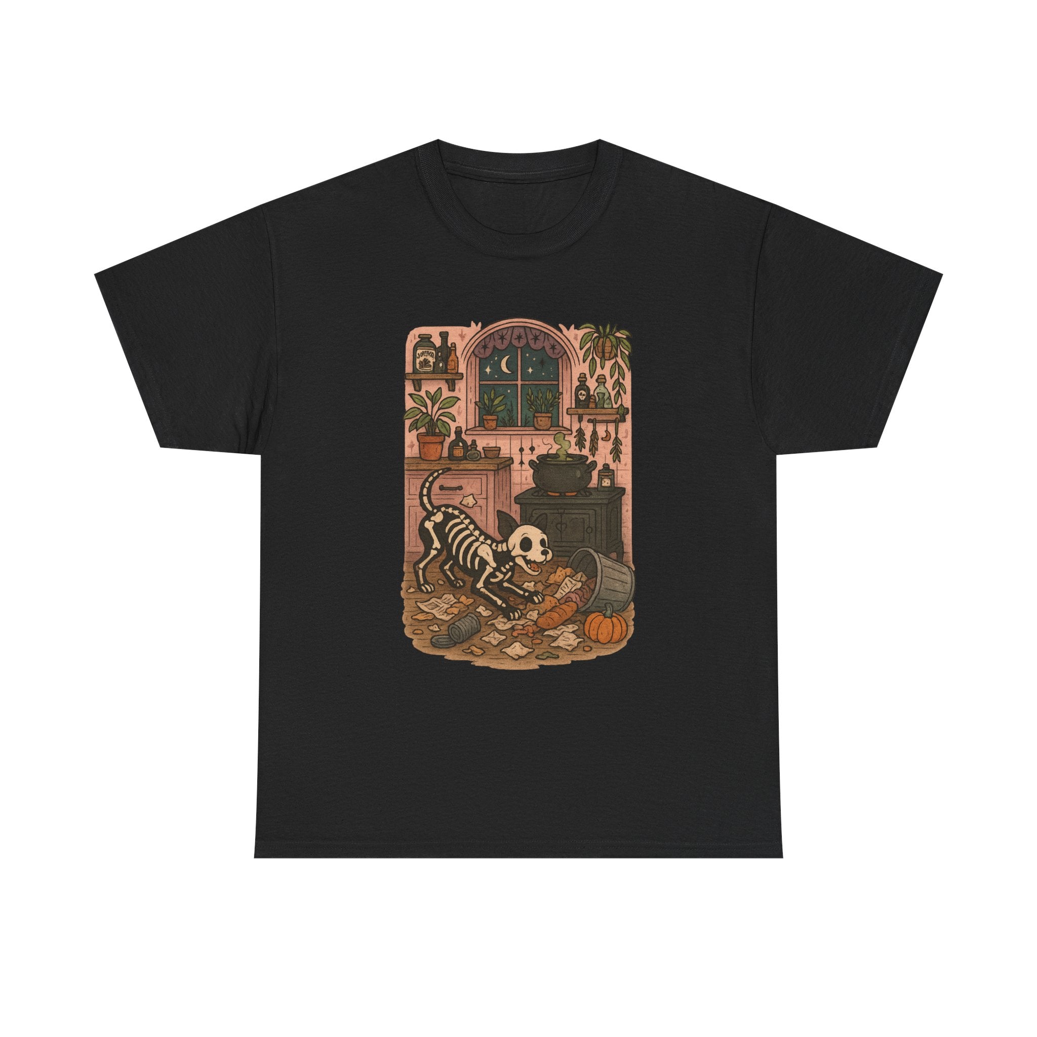 Halloween Skeleton Tee, Unisex Cotton Shirt, Dog Lovers, Spooky Season Apparel, Fall Outfit, Unique Halloween Gift