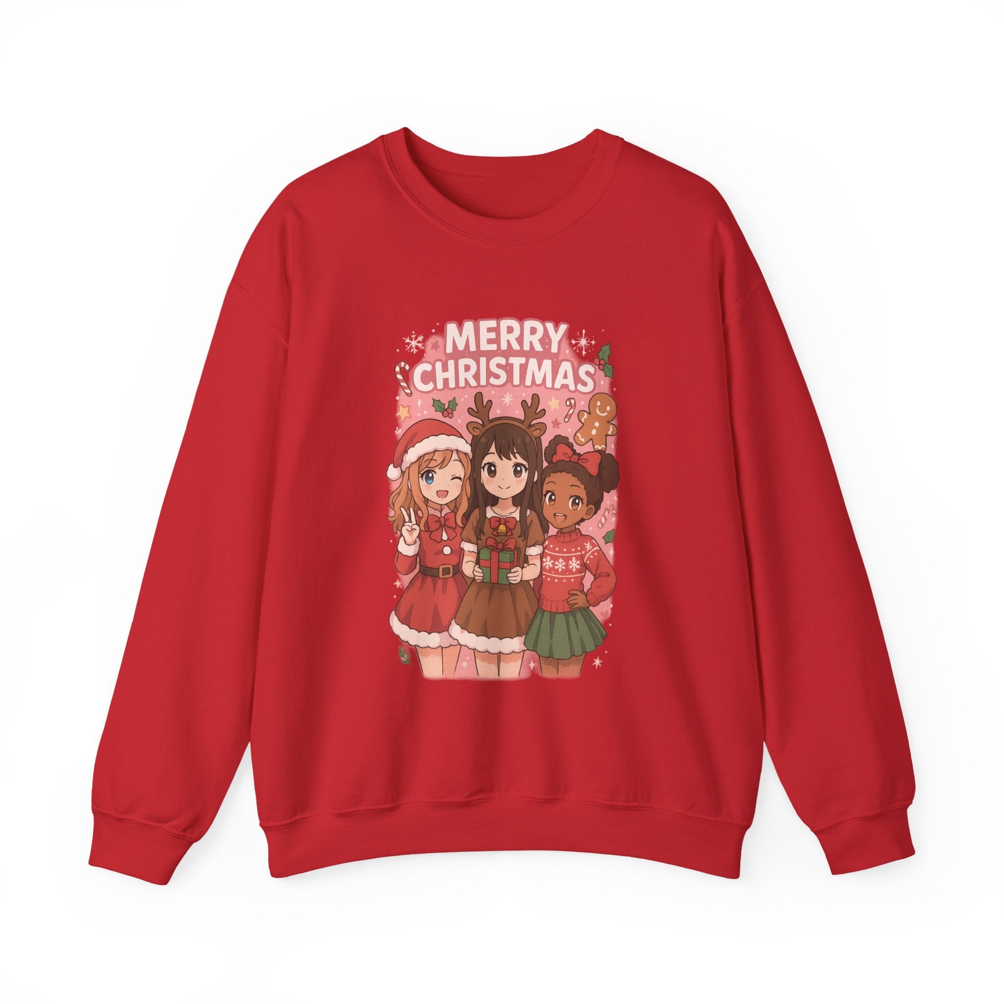 Merry Christmas Pink Anime Girl Cartoon Crewneck Sweatshirt
