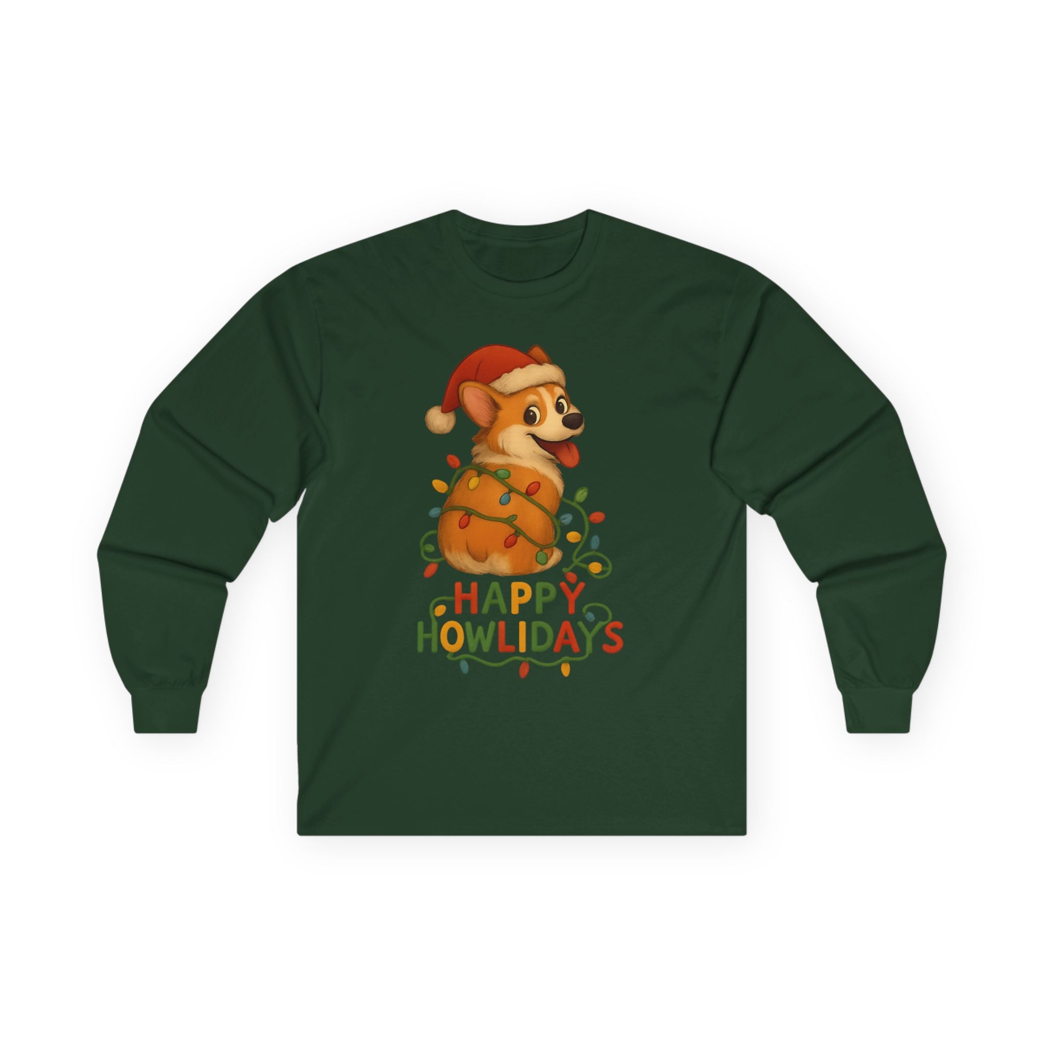 Happy Howlidays Corgi Dog Christmas Long Sleeve Tee Shirt