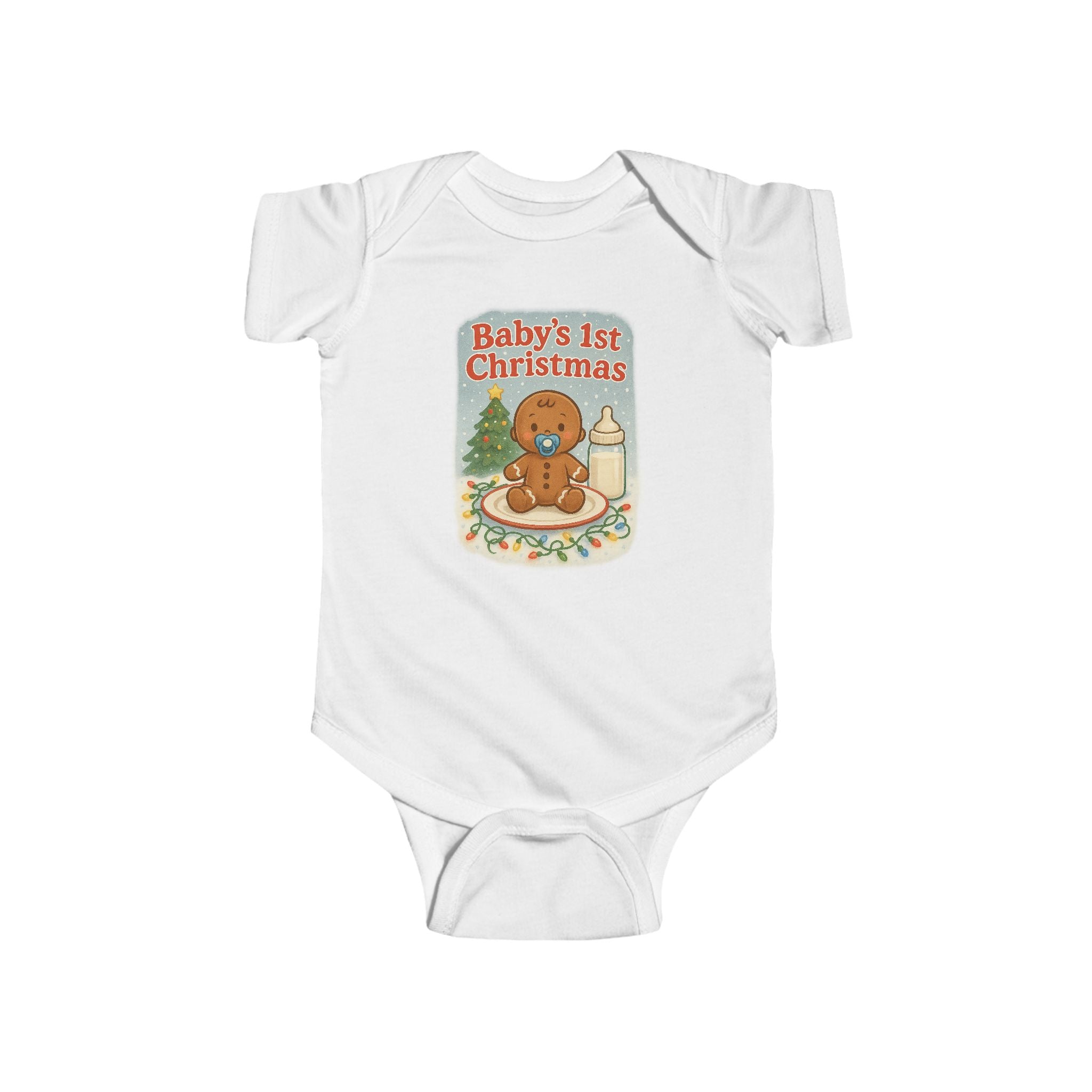 Baby's 1st Christmas Bodysuit - Cute Gingerbread & Milk Holiday Infant Onesie