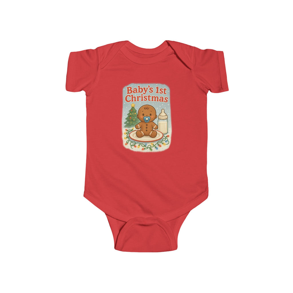 Baby's 1st Christmas Bodysuit - Cute Gingerbread & Milk Holiday Infant Onesie