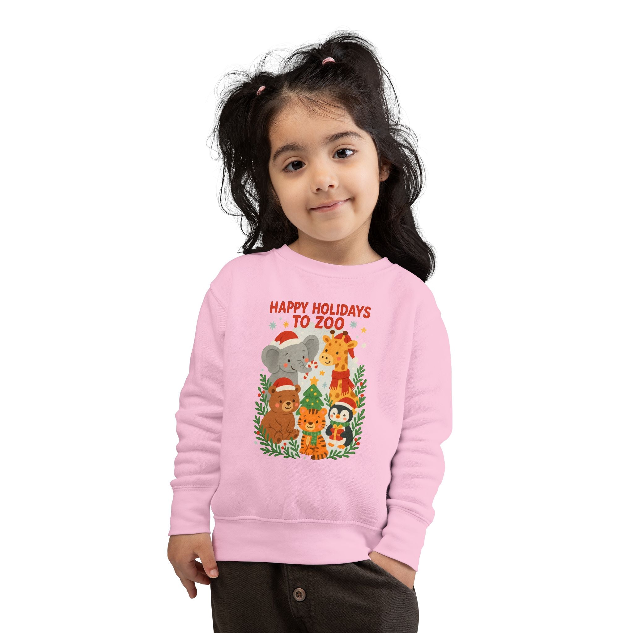 Toddler Sweatshirt - "Happy Holidays to Zoo" Cute Christmas Animal Crewneck