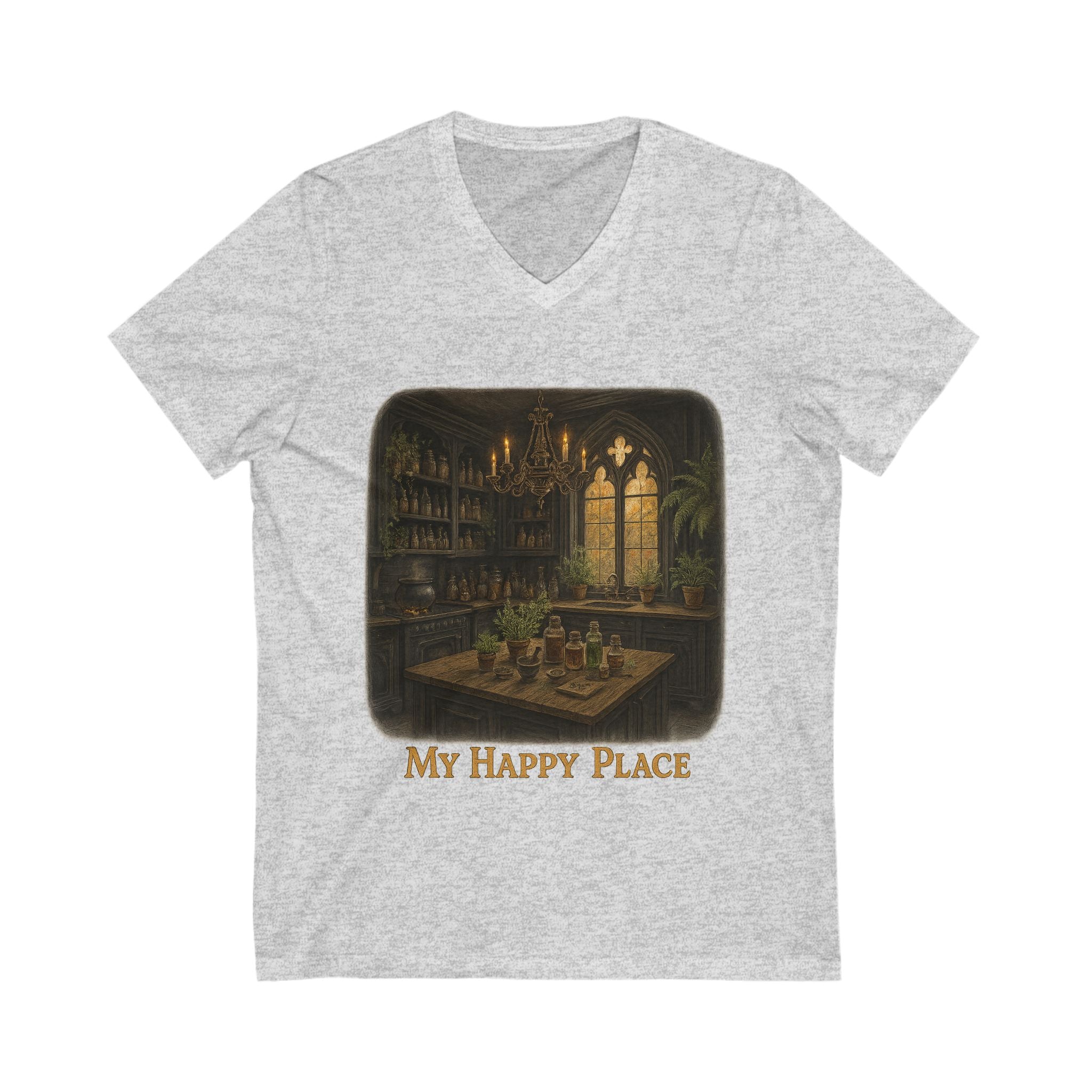 Cozy V-Neck Tee for Happy Place Lovers, Relaxed Casual Wear, Gift for Friends, Birthday Gift, Home Vibes, Book Lovers