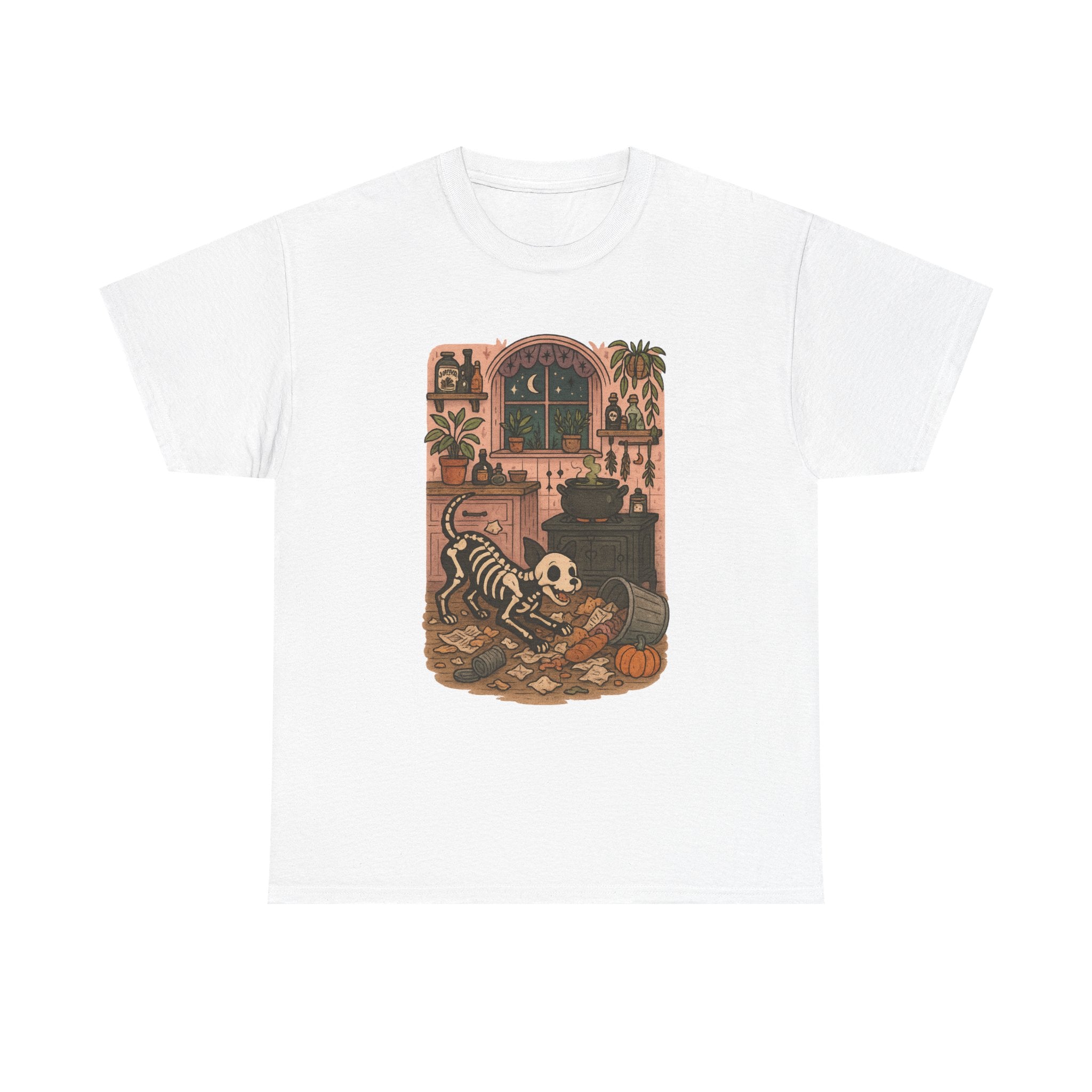 Halloween Skeleton Tee, Unisex Cotton Shirt, Dog Lovers, Spooky Season Apparel, Fall Outfit, Unique Halloween Gift