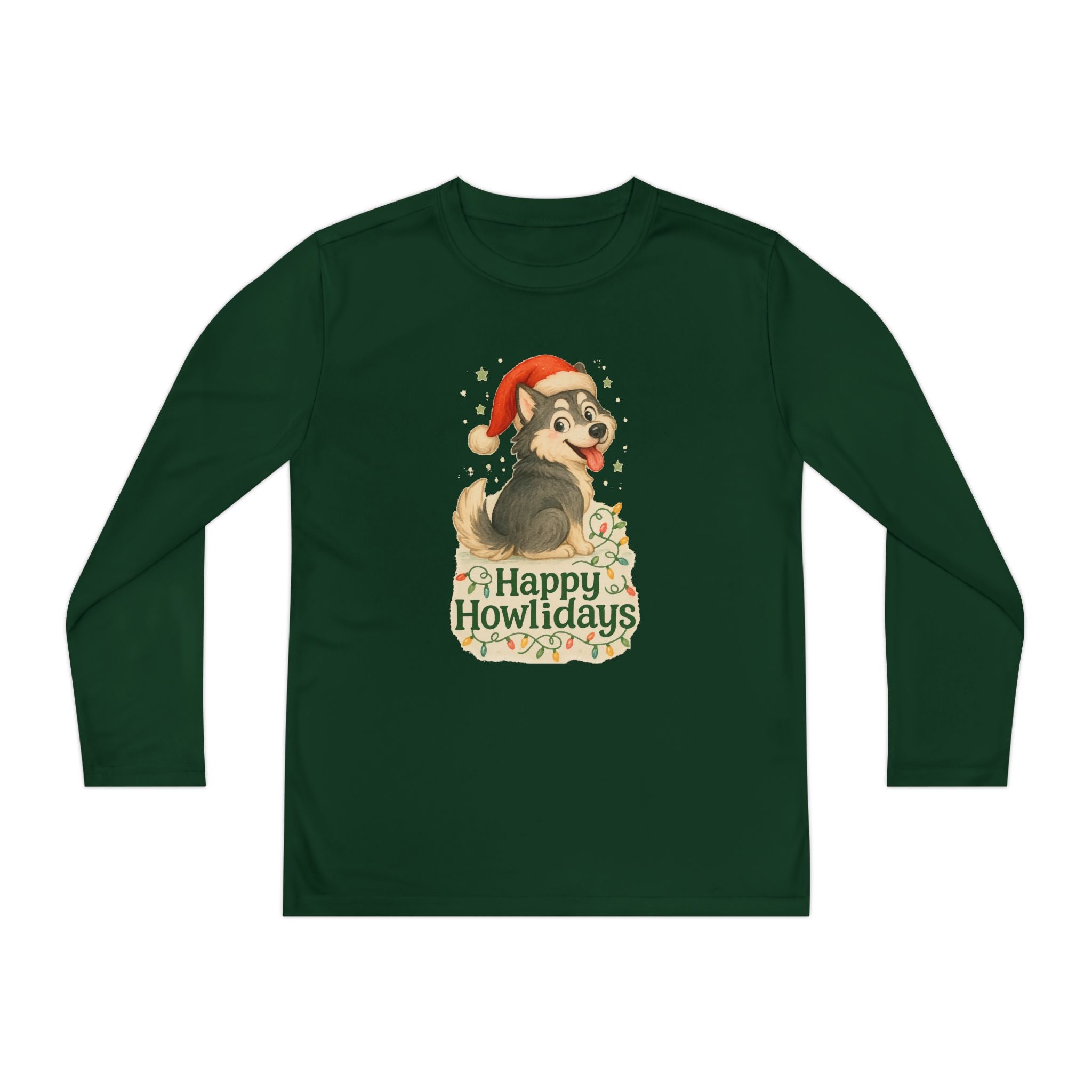 Happy Howlidays Husky Dog Christmas Holiday Kids Long Sleeve Tee