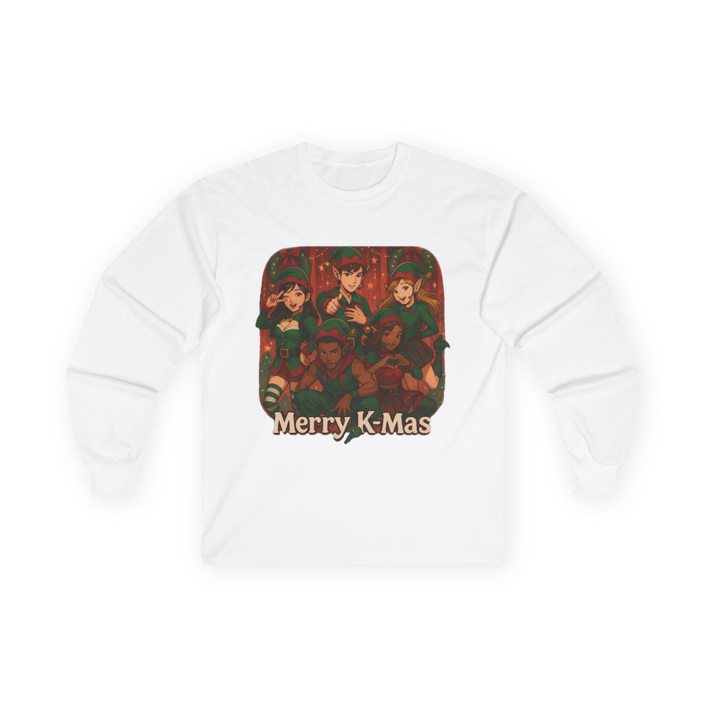 Christmas K Pop Anime Crew Long Sleeve Tee — "Merry K-Mas" Holiday Shirt