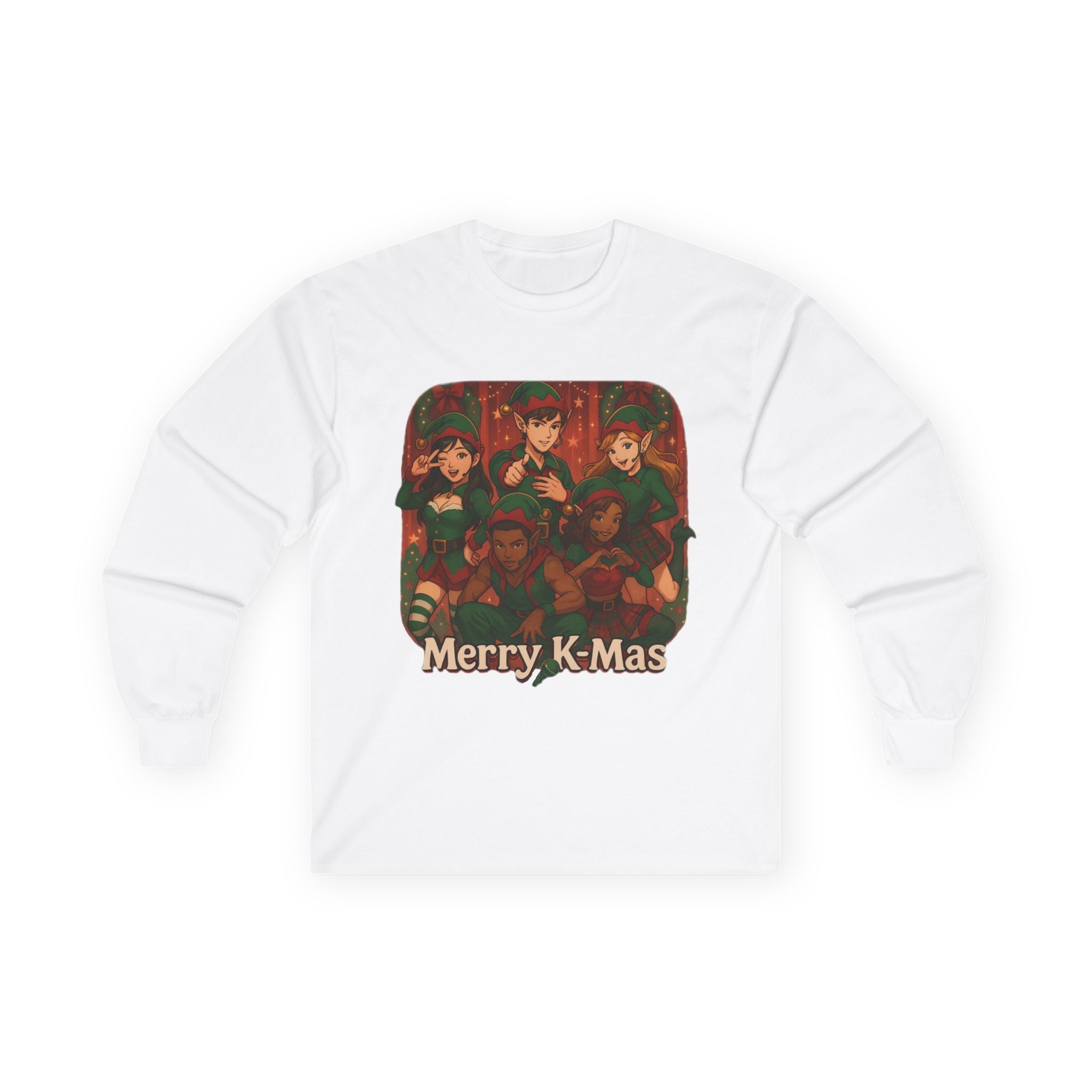 Christmas K Pop Anime Crew Long Sleeve Tee — "Merry K-Mas" Holiday Shirt