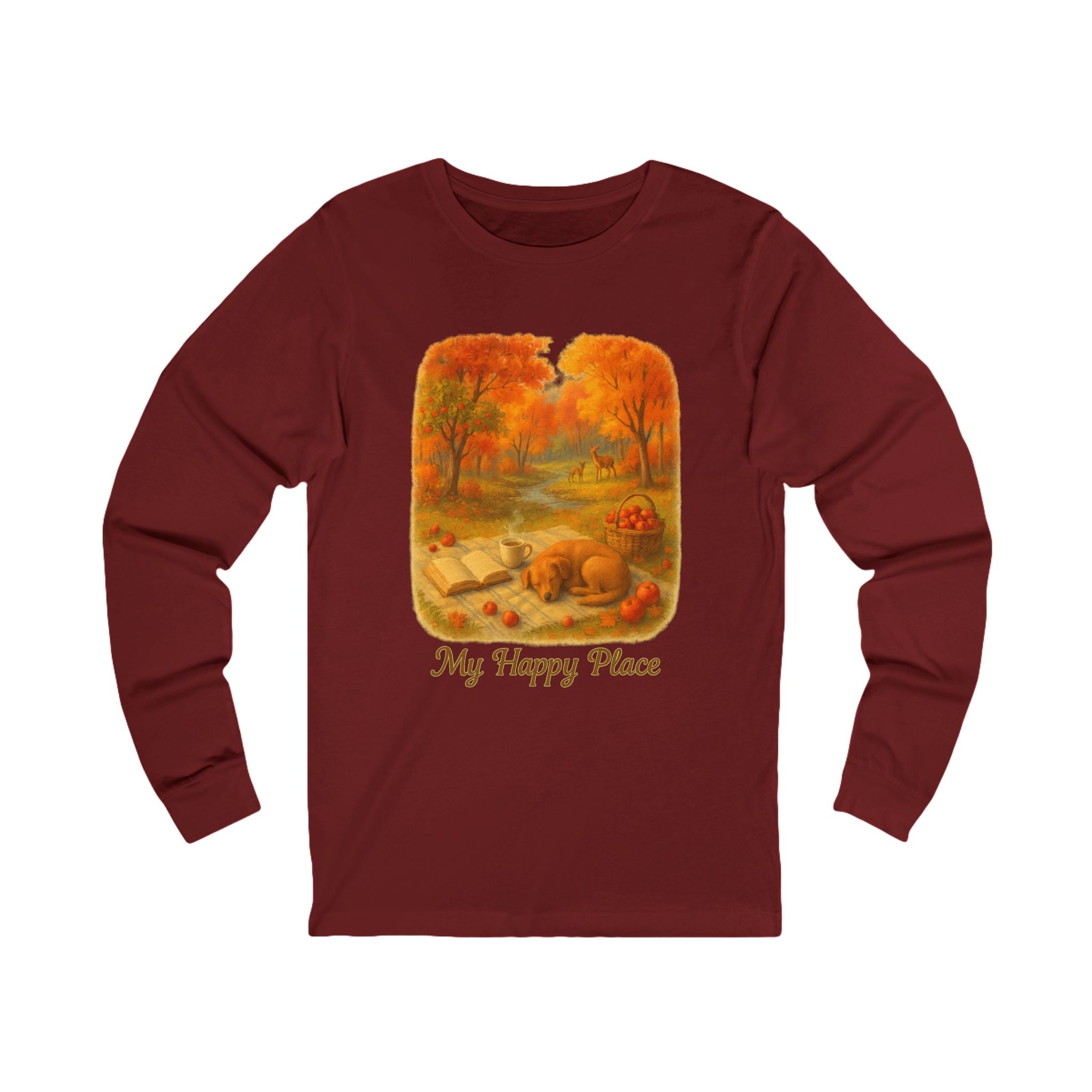 Autumn Vibes Long Sleeve Tee - My Happy Place, Cozy Shirt, Fall Fashion, Seasonal Wear, Relaxation Top, Book Lovers