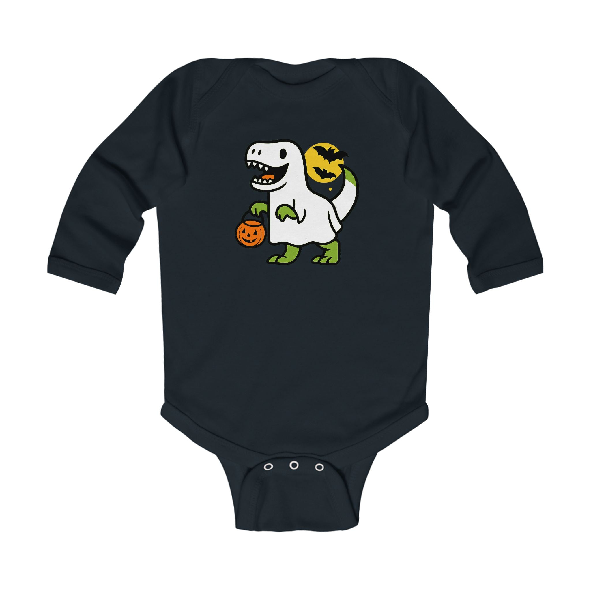 Dinosaur Ghost Halloween Baby Onesie Long Sleeve: Trick-or-Treat Dino Costume