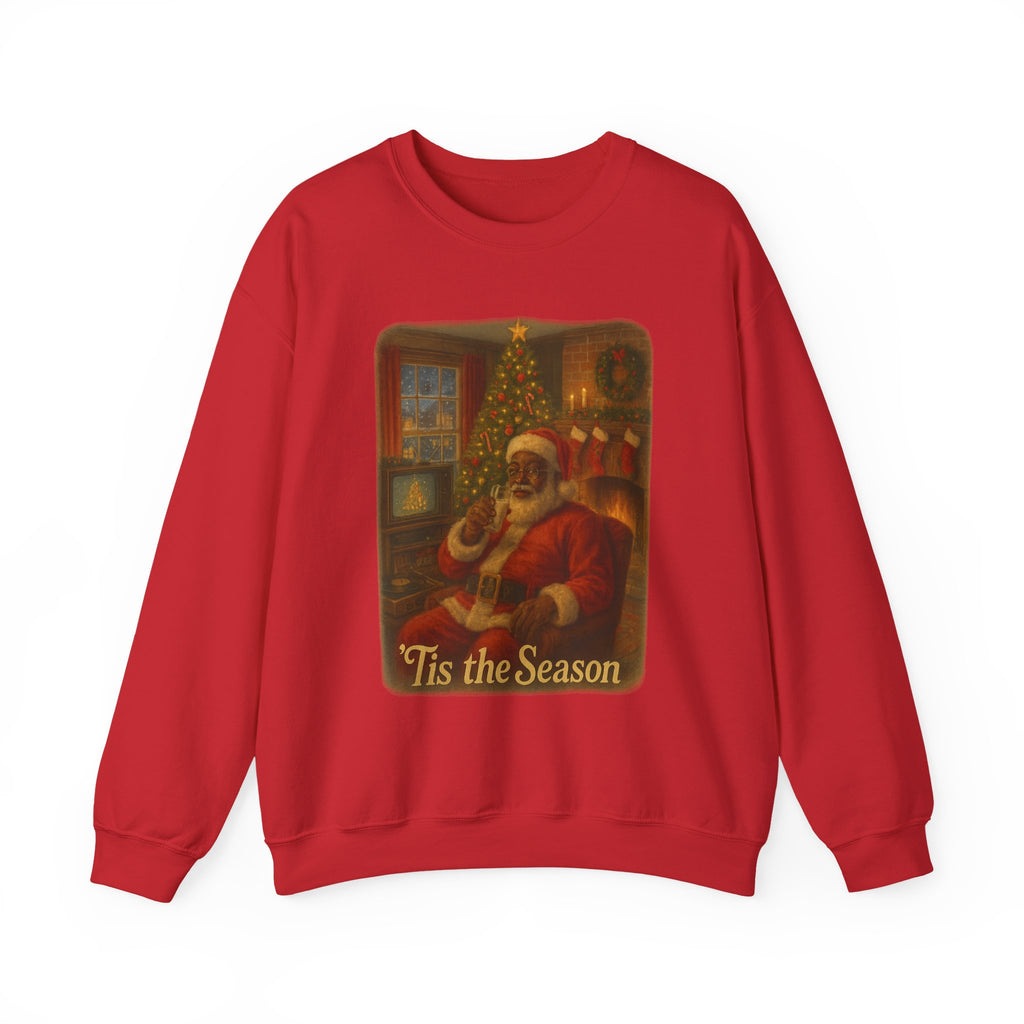 Festive Black Santa - Nostalgic 'Tis the Season vintage Christmas Crewneck Sweatshirt