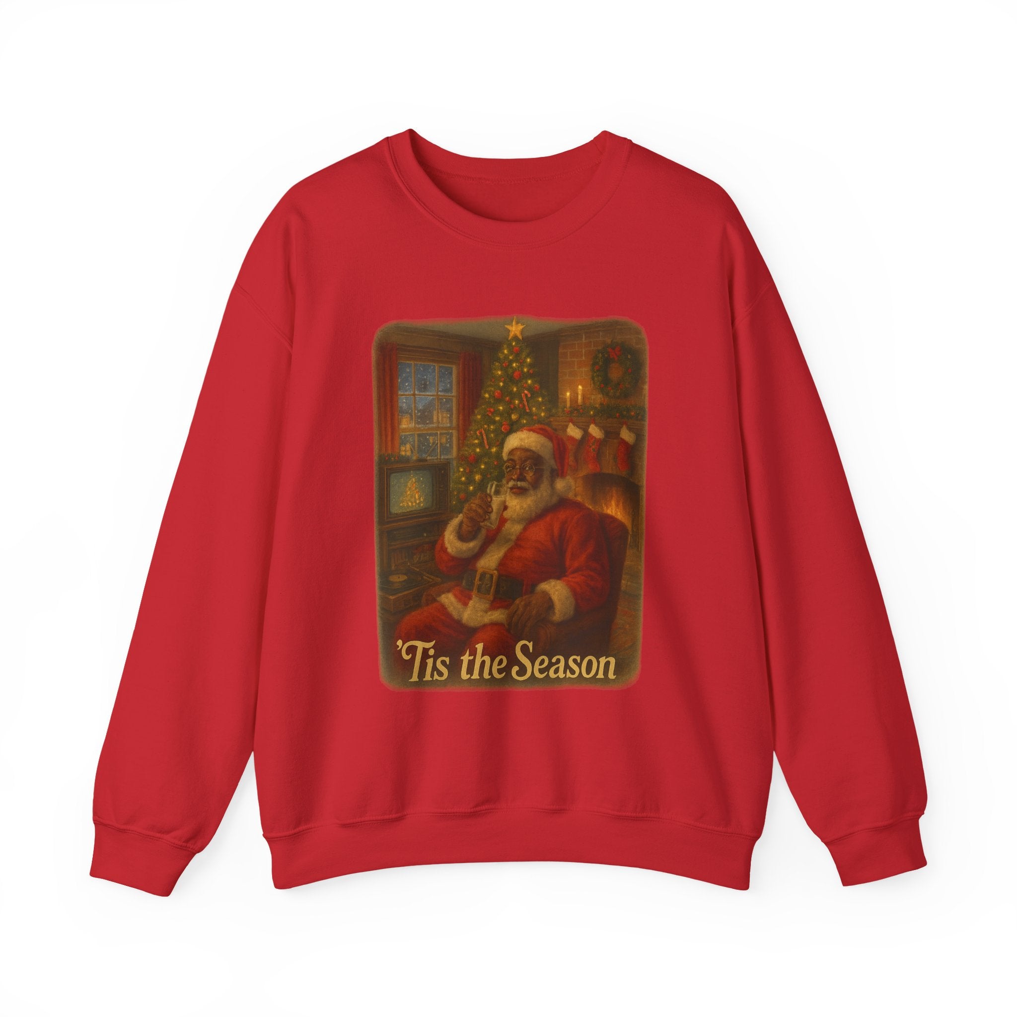 Festive Black Santa - Nostalgic 'Tis the Season vintage Christmas Crewneck Sweatshirt