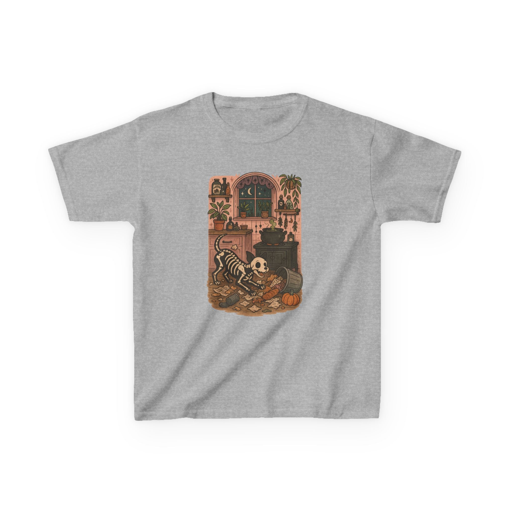 Spooky Skeleton Kids Tee, Halloween Shirt, Cool Kids Clothes, Fun Graphic Tee, Dog Lover, Fall Party Outfit