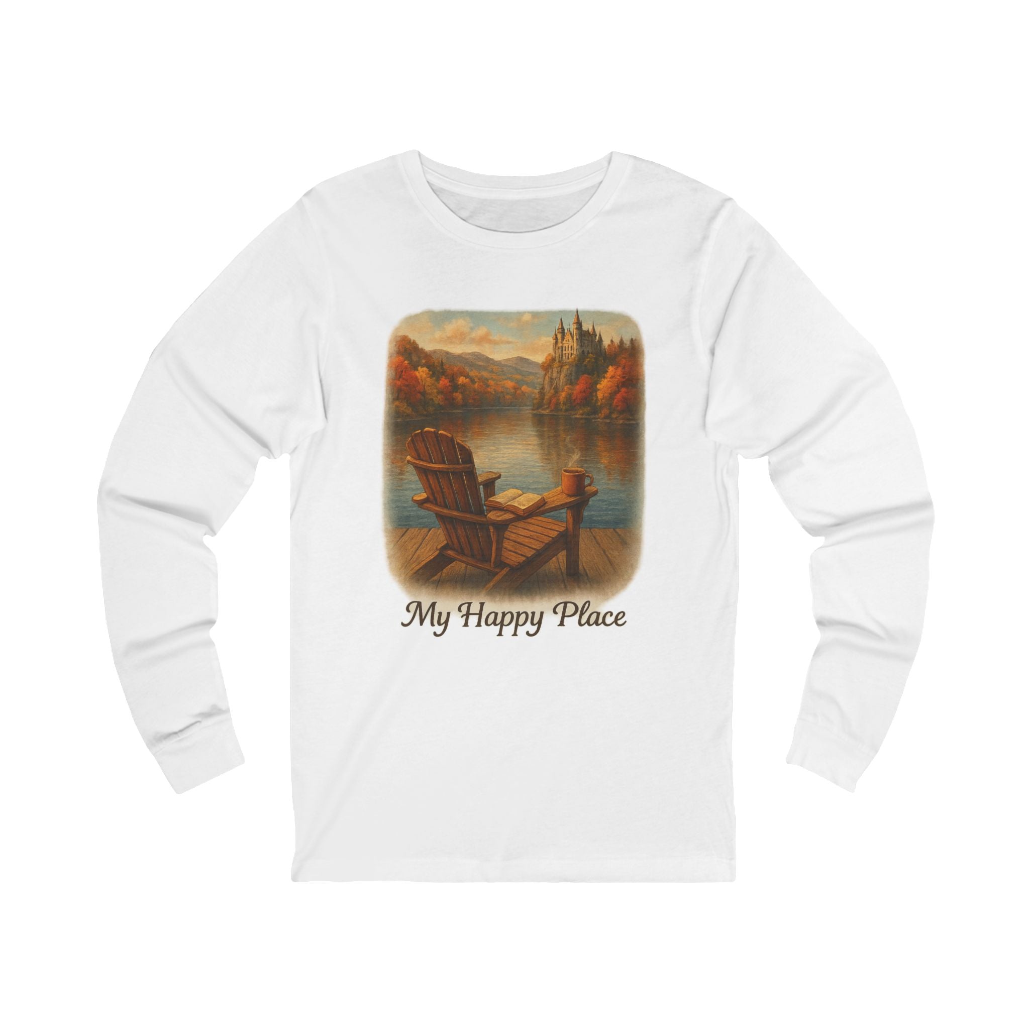 Unisex Long Sleeve Tee - My Happy Place, Cozy Tee, Fall Vibes Shirt, Relaxation Apparel, Autumn Fashion, Book Lovers