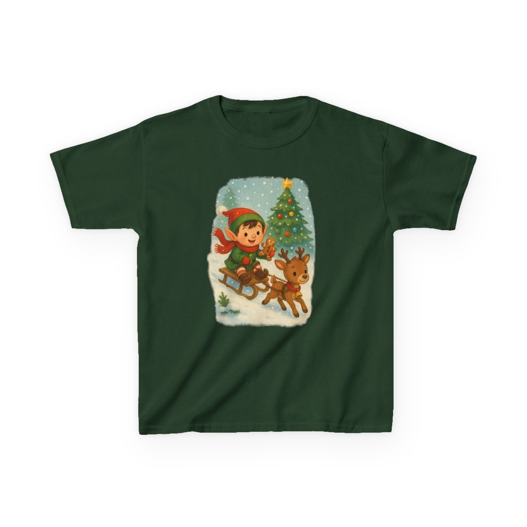 Elf Riding Sleigh Reindeer Christmas Holiday T-Shirt