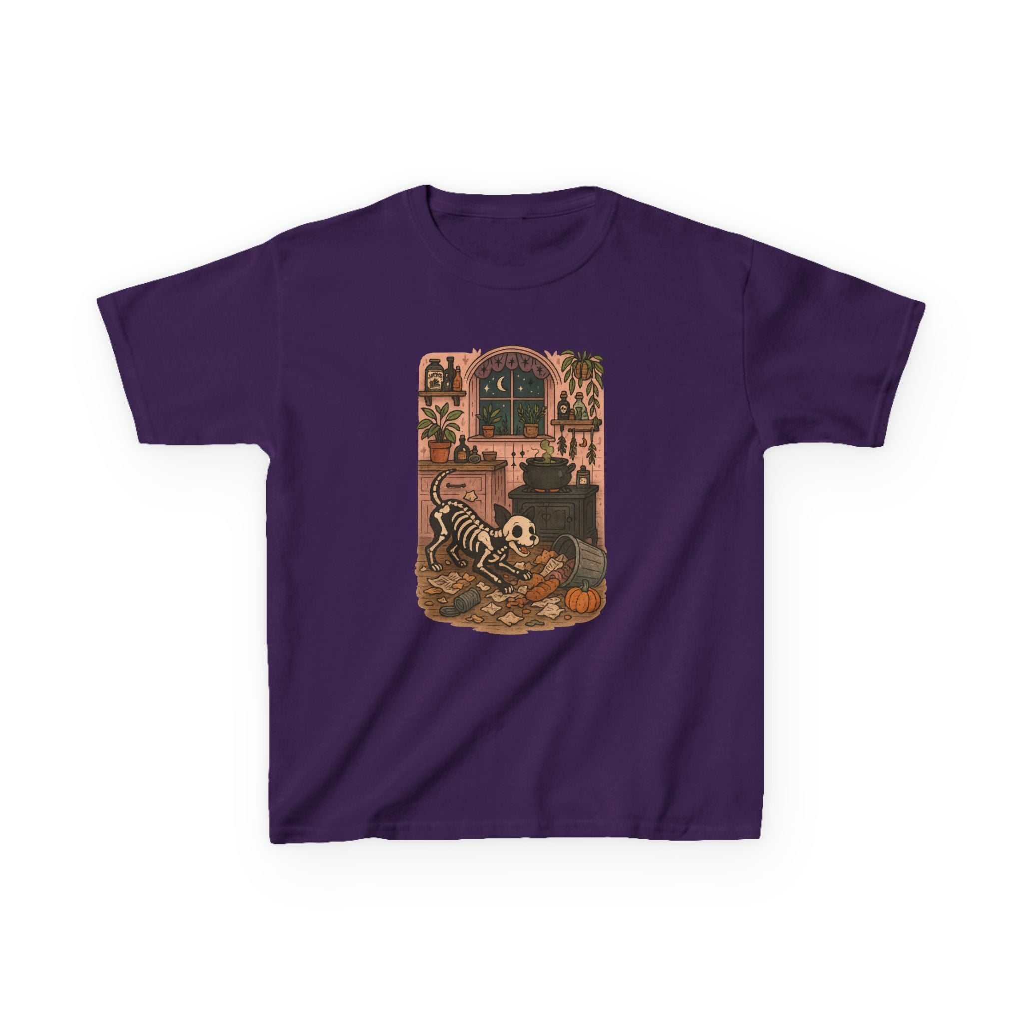 Spooky Skeleton Kids Tee, Halloween Shirt, Cool Kids Clothes, Fun Graphic Tee, Dog Lover, Fall Party Outfit