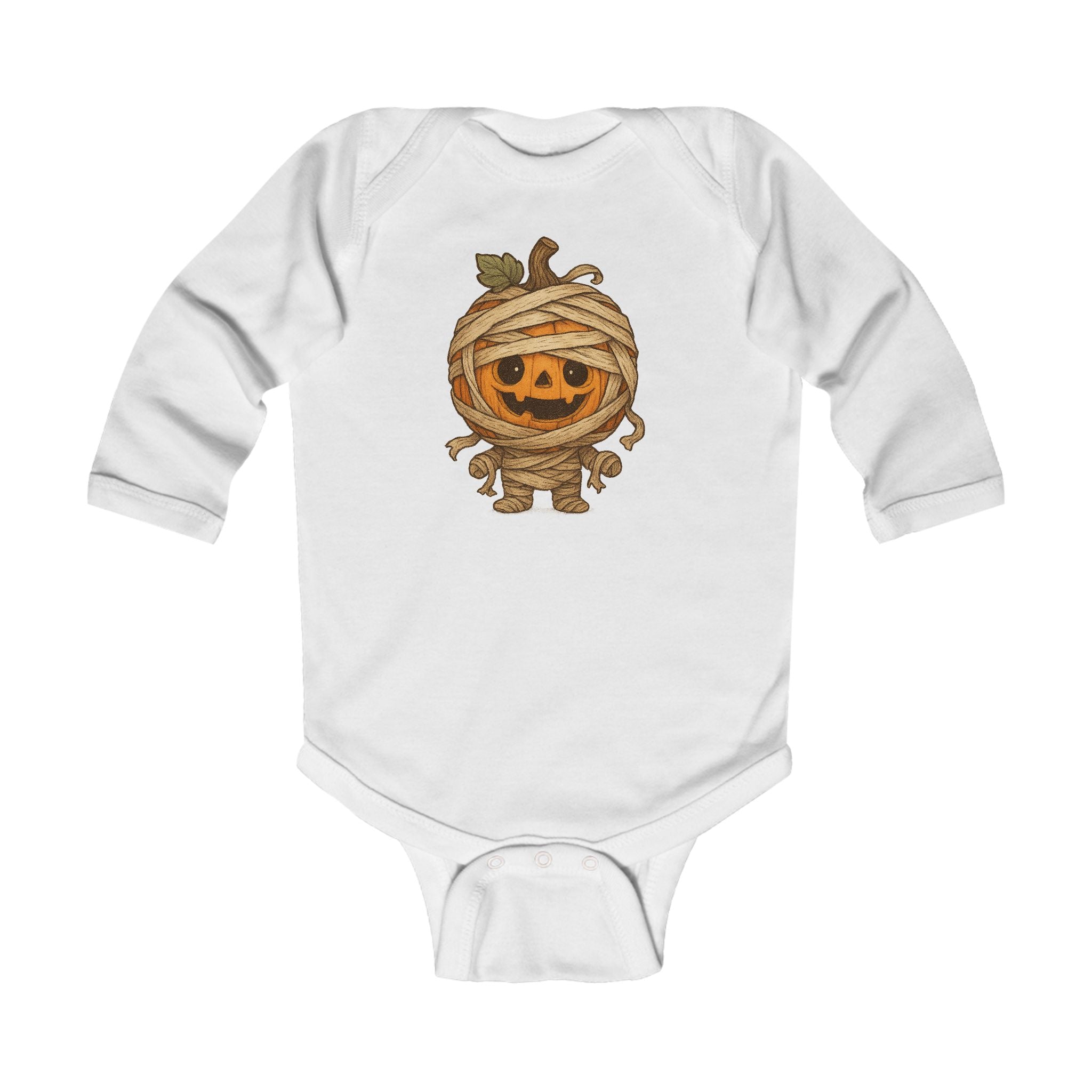 Adorable Halloween Infant Long Sleeve Bodysuit, Cute Pumpkin Mummy Costume, Baby Halloween Outfit