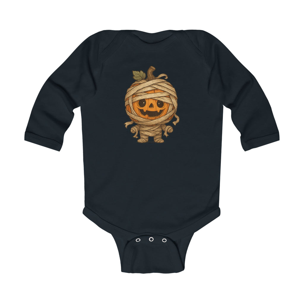 Adorable Halloween Infant Long Sleeve Bodysuit, Cute Pumpkin Mummy Costume, Baby Halloween Outfit