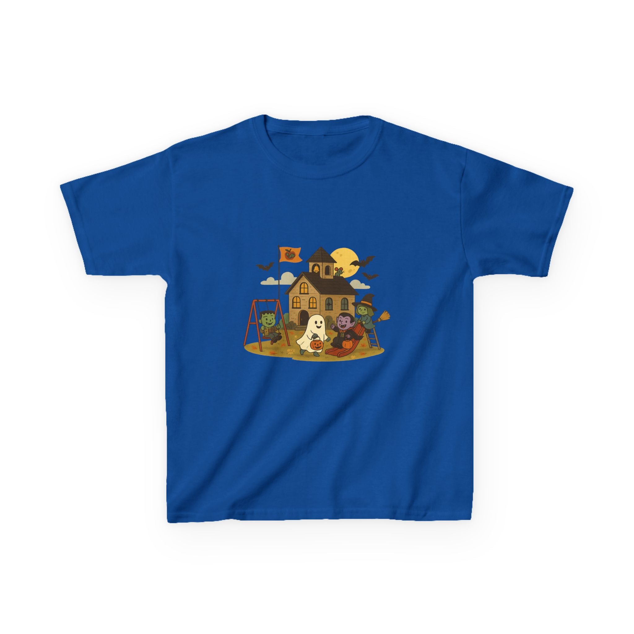 Playful Kids Tee with Haunted House Design, Perfect for Halloween, Everyday Wear, Kid's Gift Idea