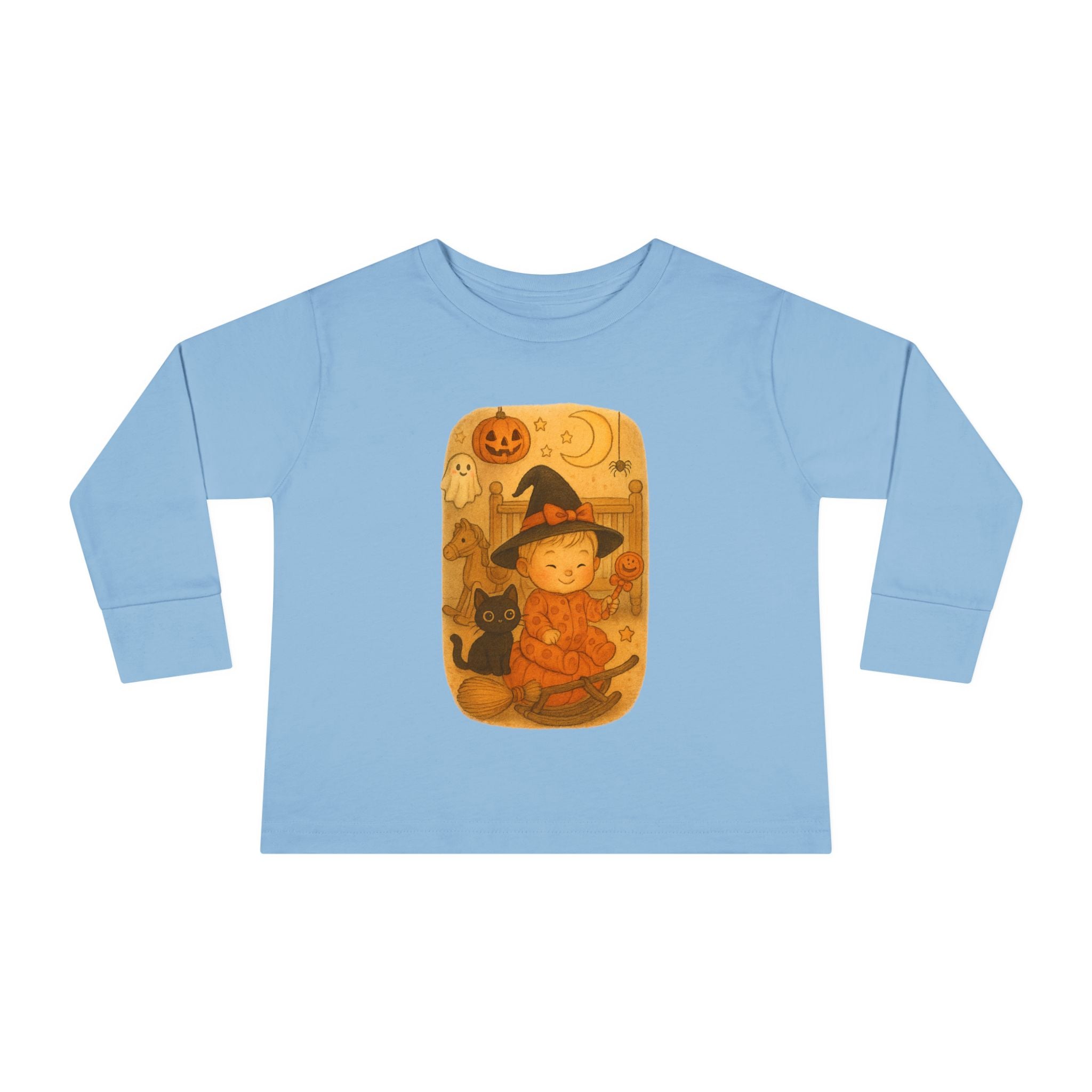 Whimsical Halloween Toddler Long Sleeve Tee, Cute Kids Halloween Shirt, Fall Fashion, Pumpkin Cat Tee