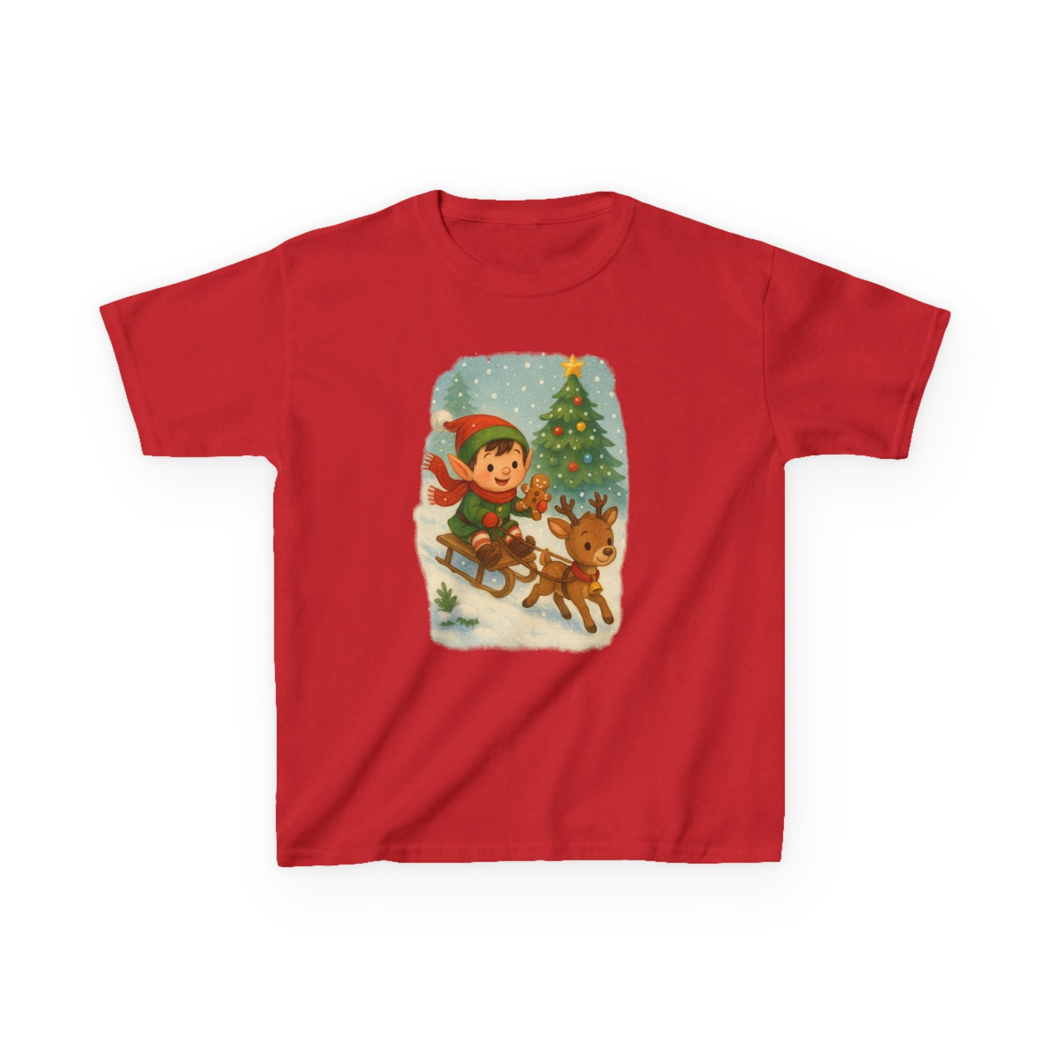 Elf Riding Sleigh Reindeer Christmas Holiday T-Shirt