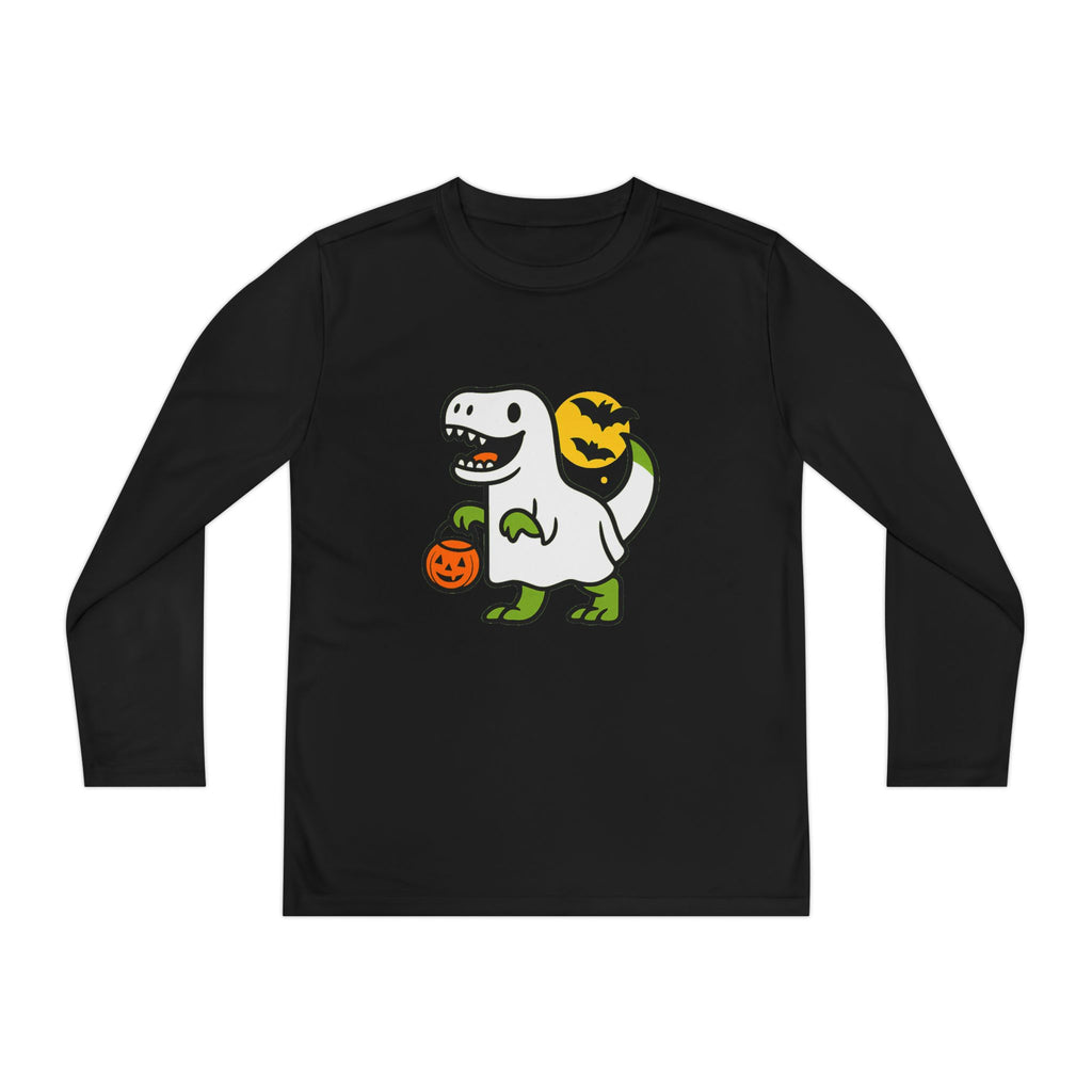 Halloween Dino Kids Long Sleeve Tee, Fun T-Rex Costume Shirt, Youth Autumn Apparel, Halloween Celebration Top, Trick-or-Treat Tee