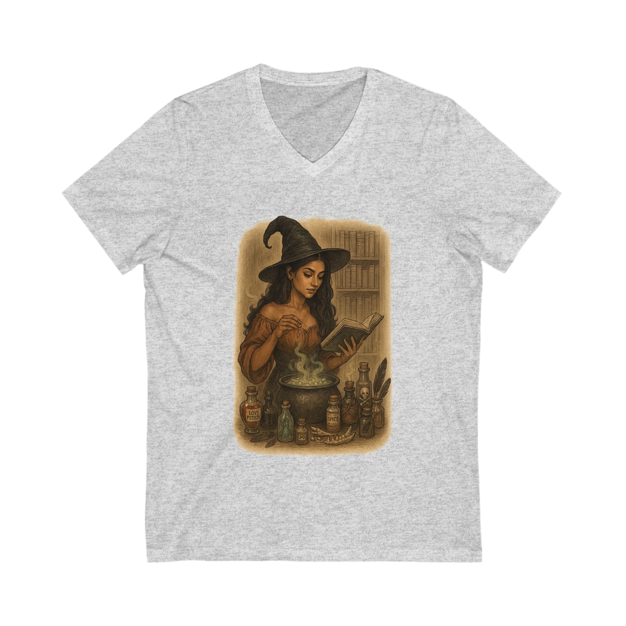 Witchy V-Neck Tee: Enchanting Short Sleeve Shirt, Perfect for Halloween, Witch Lovers, Dark Romance Book