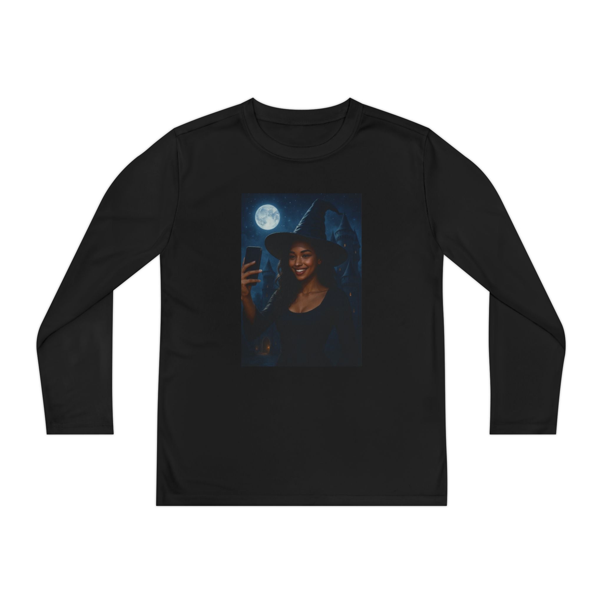 Influencer, Instagram Selfie Witch, Moonlight Witch Youth Long Sleeve Tee, Halloween Shirt