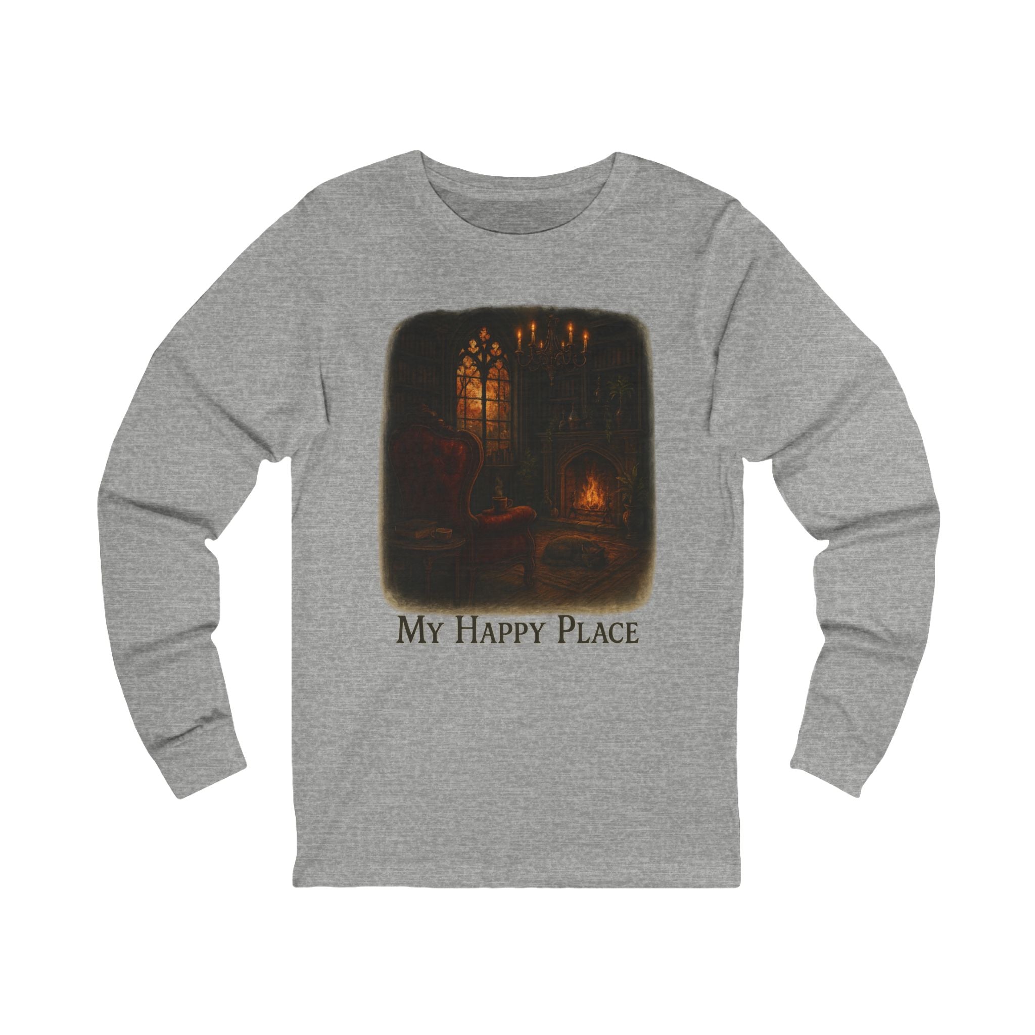 Cozy Long Sleeve Tee, My Happy Place Shirt, Relaxation Tee, Gift for Homebodies, Perfect for Fall, Lounge Wear, Book Lovers