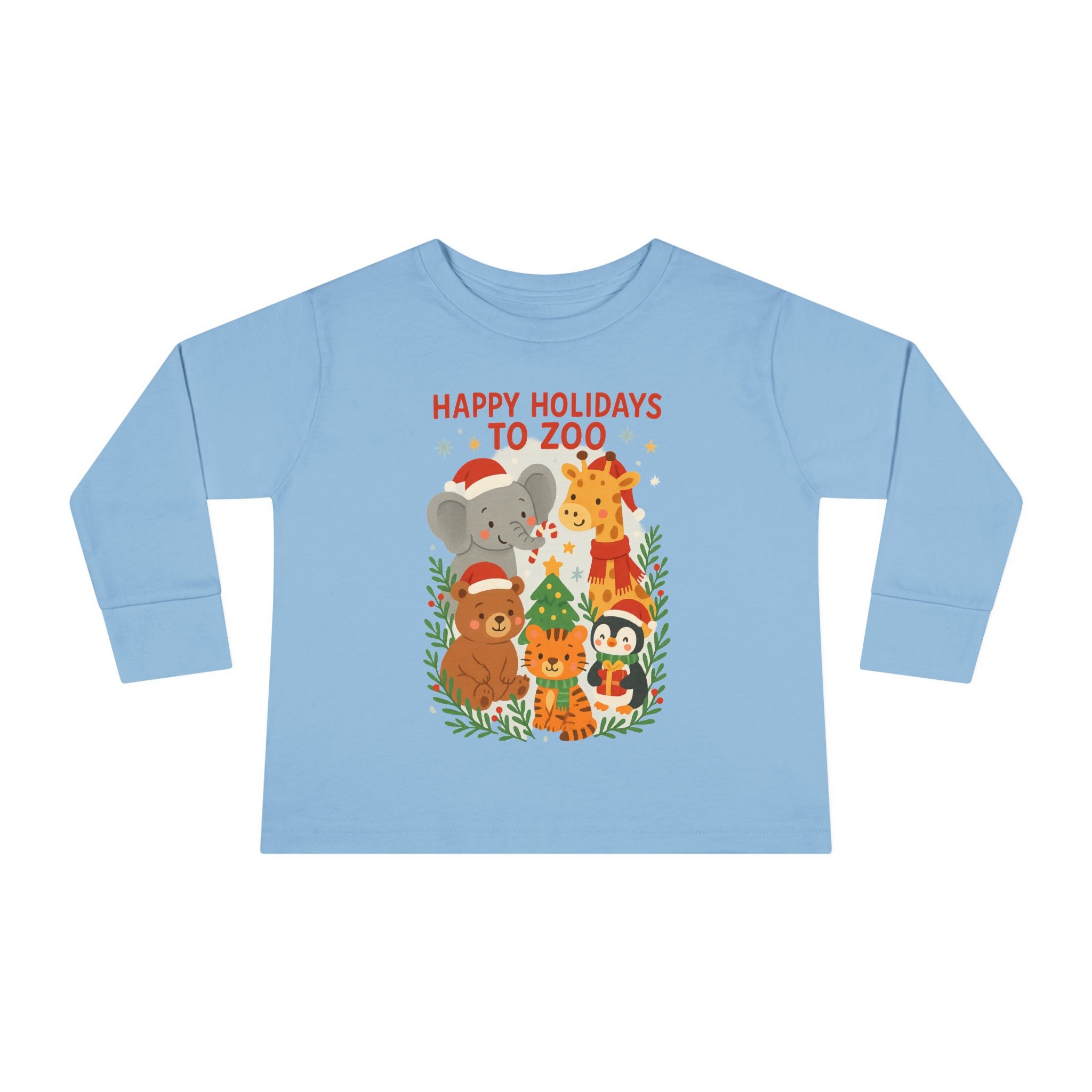 Toddler Long Sleeve Tee "Happy Holidays to Zoo" Animal Holiday Shirt