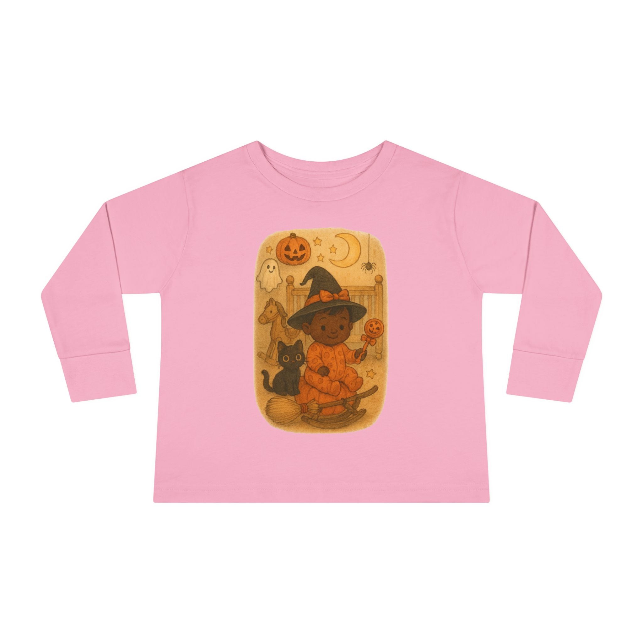 Halloween Toddler Long Sleeve Tee, Cute Kids Halloween Shirt, Witch & Cat Design