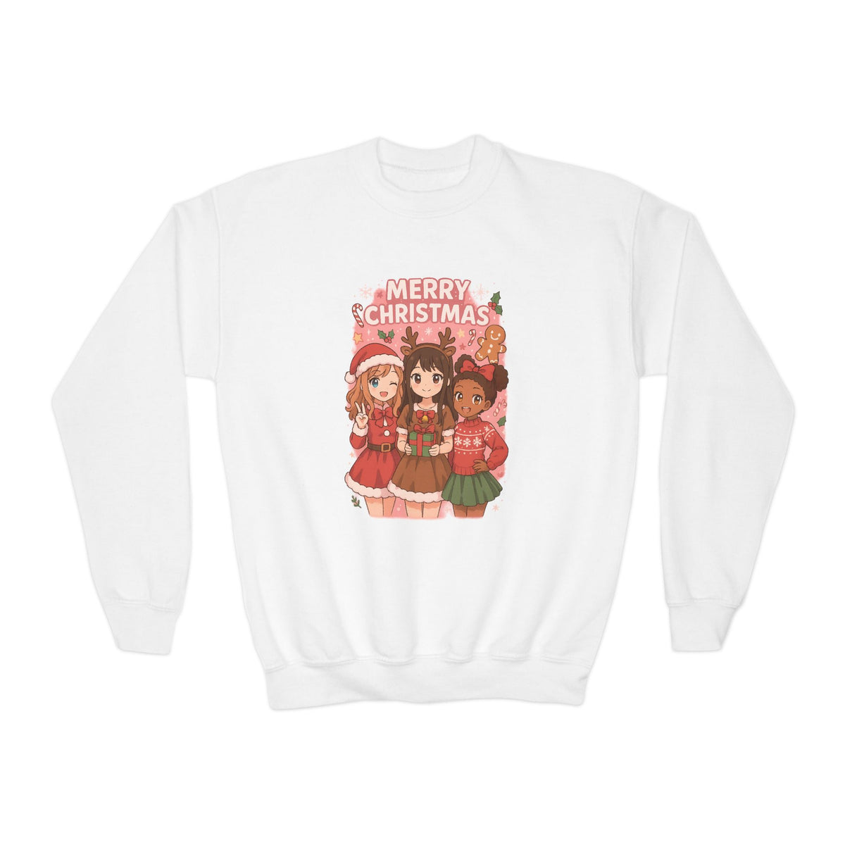 "Merry Christmas" Anime Girls Holiday Pullover Sweatshirt