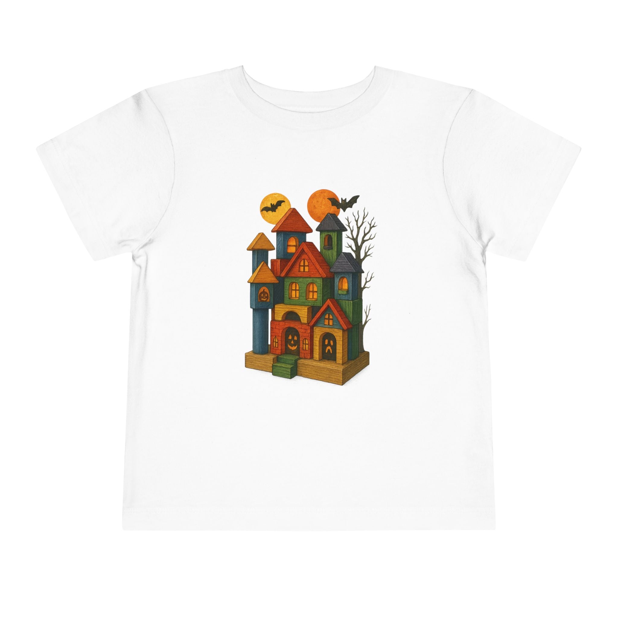 Spooky Wood Blocks Castle Halloween Haunted House Toddler T-Shirt, Kids Apparel