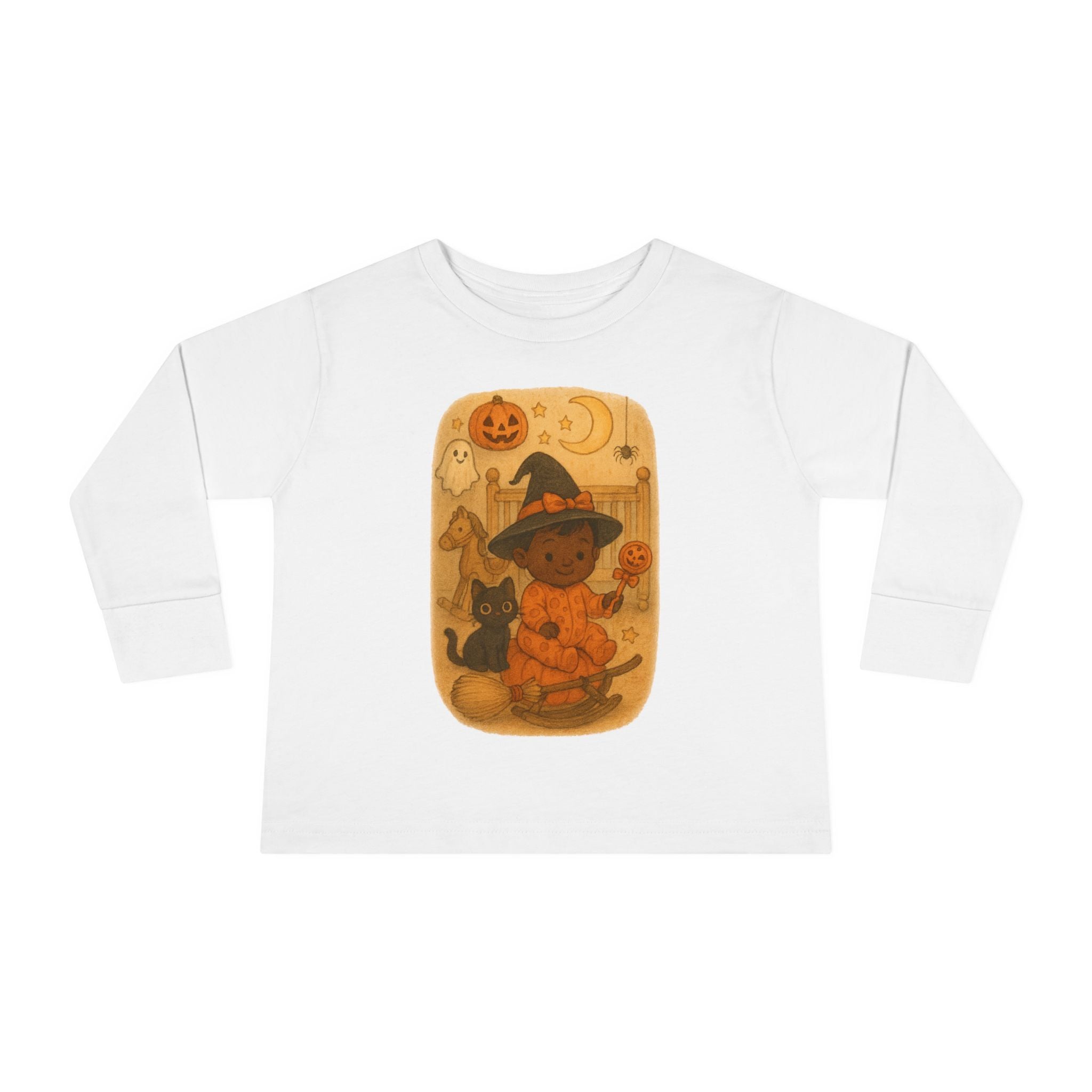 Halloween Toddler Long Sleeve Tee, Cute Kids Halloween Shirt, Witch & Cat Design
