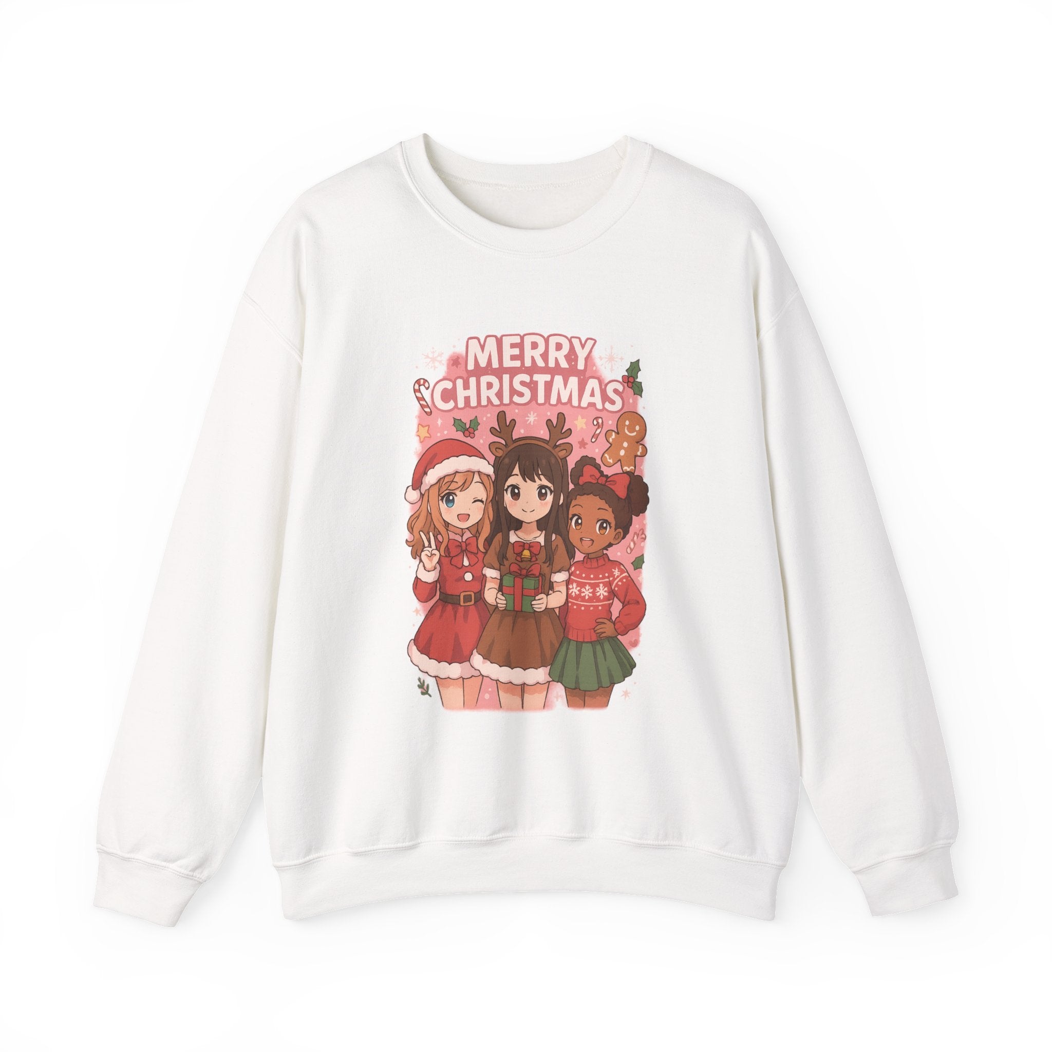 Merry Christmas Pink Anime Girl Cartoon Crewneck Sweatshirt