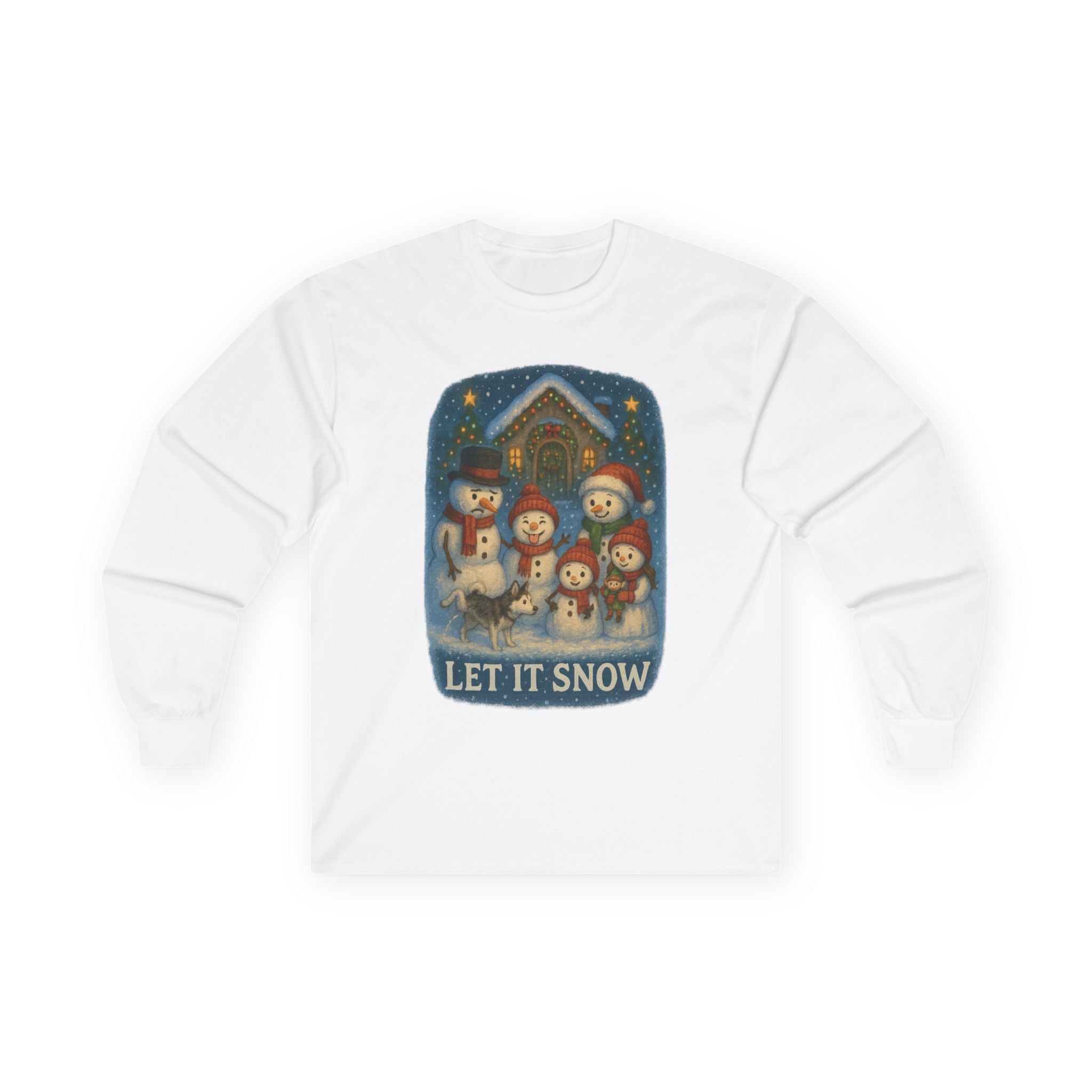 Festive Silly Snowman family  "Let It Snow" Holiday Long Sleeve Christmas Shirt