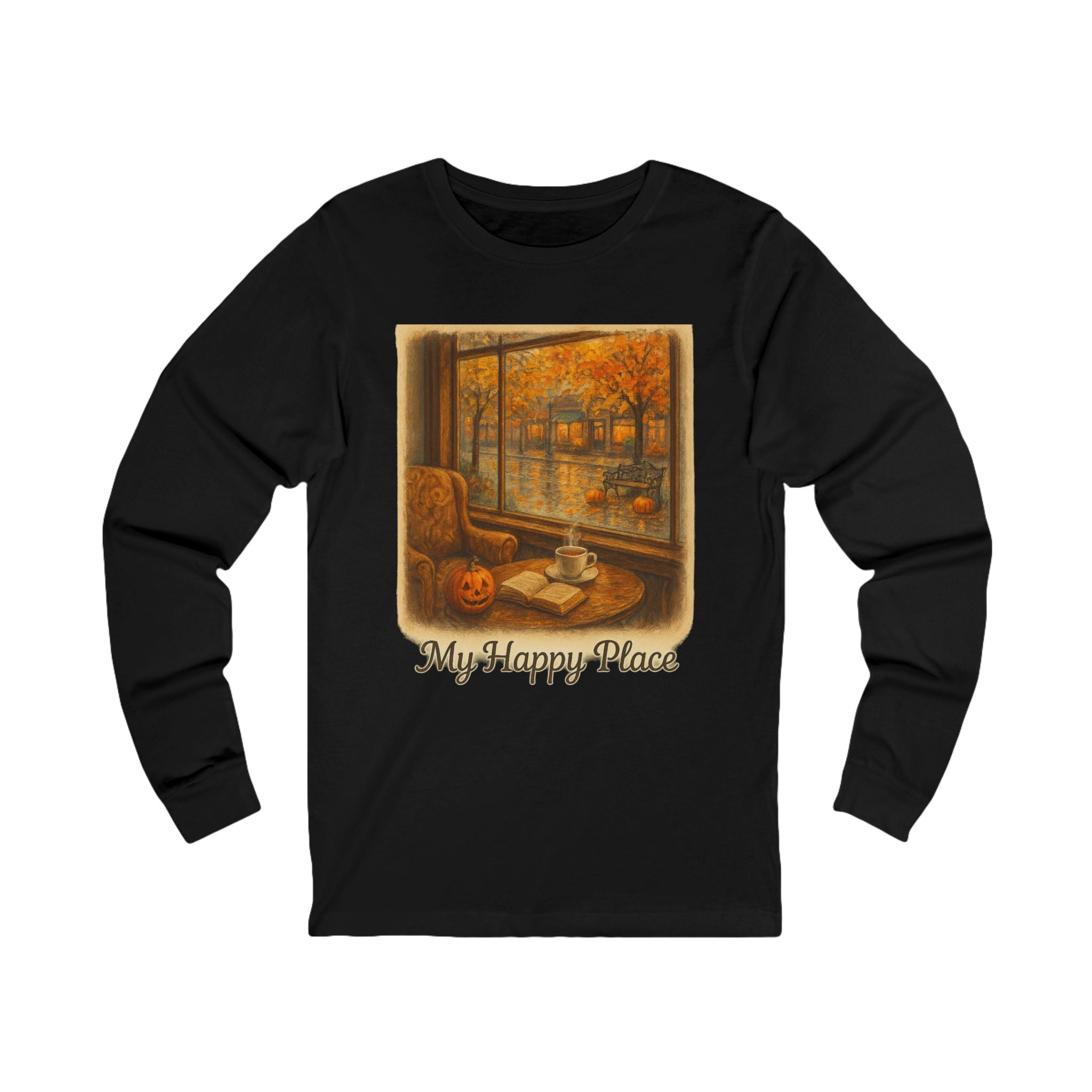 Autumn Cozy Long Sleeve Tee, Unisex Fall Shirt, My Happy Place Apparel, Seasonal Comfort Top, Book Lovers