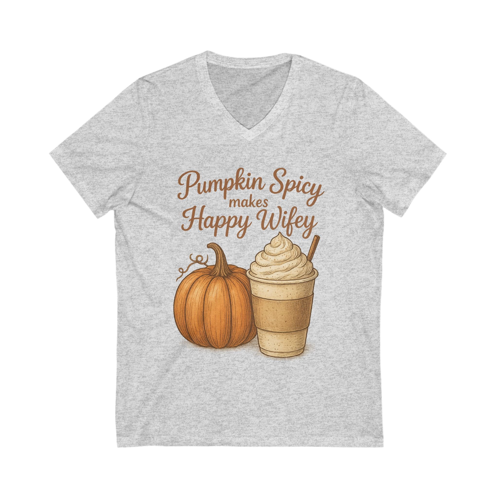 Pumpkin Spice Happy Wifey V-Neck Tee | Fall Shirt, Autumn Fashion, Seasonal Tee, Gift for Her, Cute Coffee Tee
