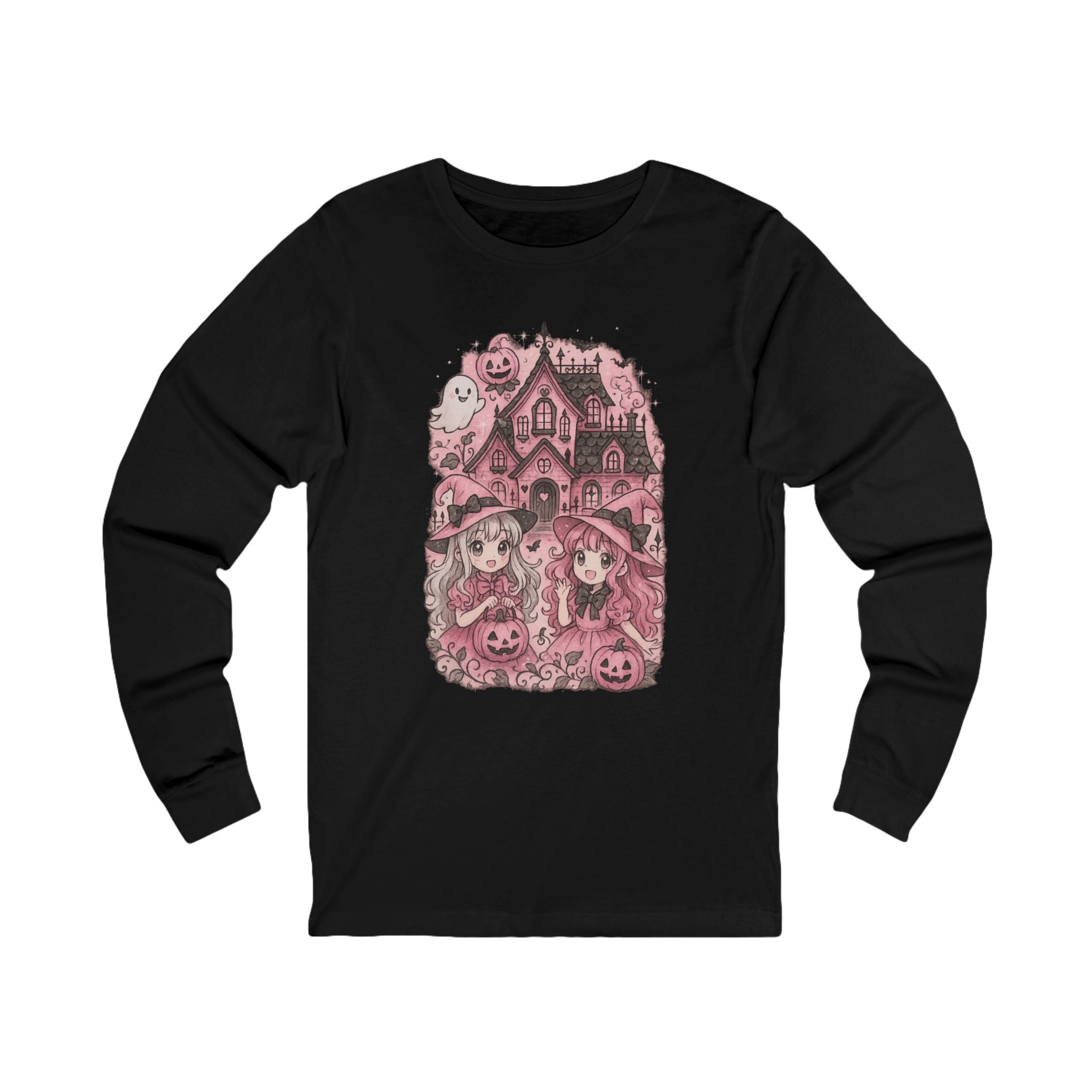 Anime Cartoon, Halloween-Themed Unisex Long Sleeve Tee, Girly Shirt for Fall