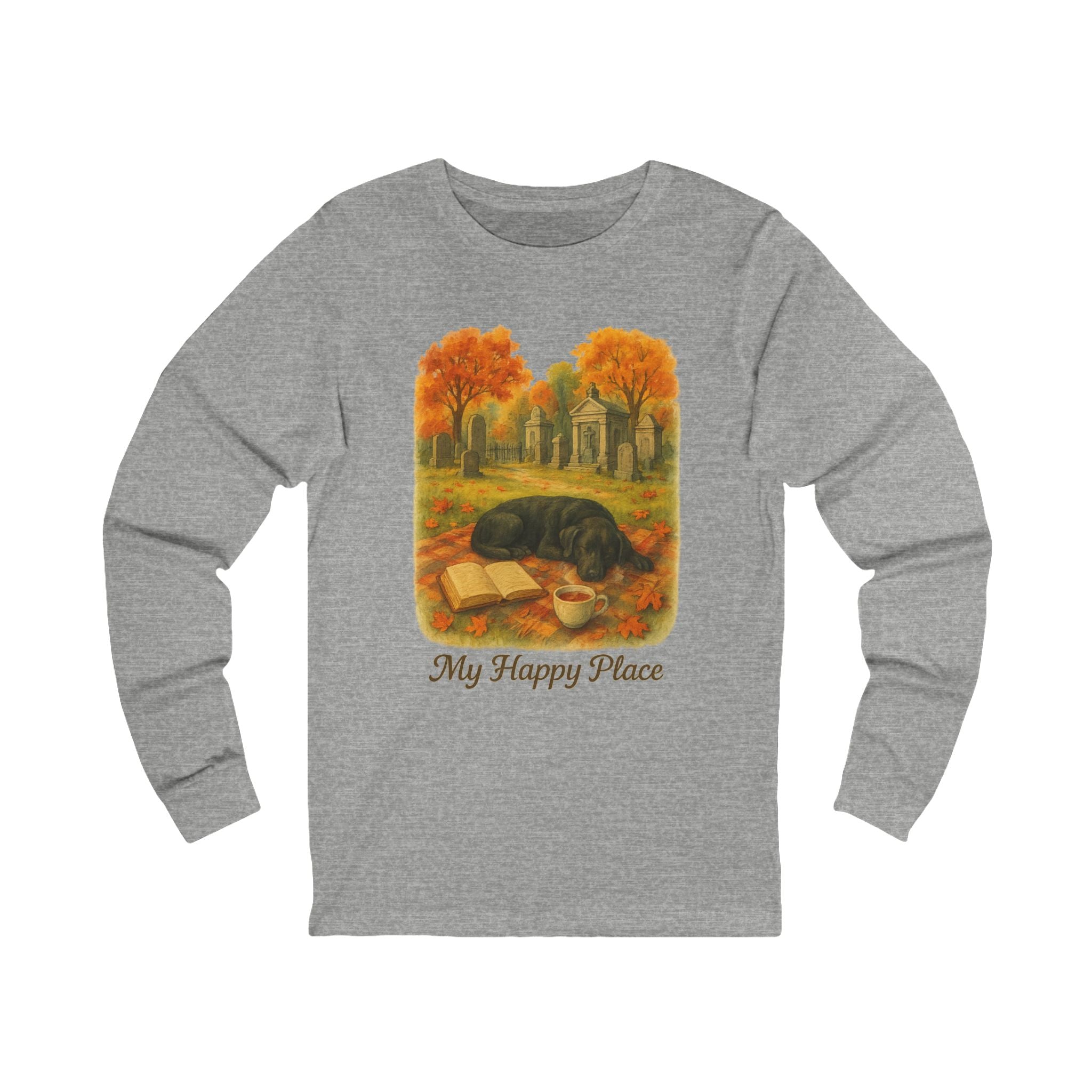Cozy Autumn Long Sleeve Tee, My Happy Place Shirt, Unisex Tee for Book Lovers, Fall Fashion, Gift for Nature Enthusiasts, Book Lovers
