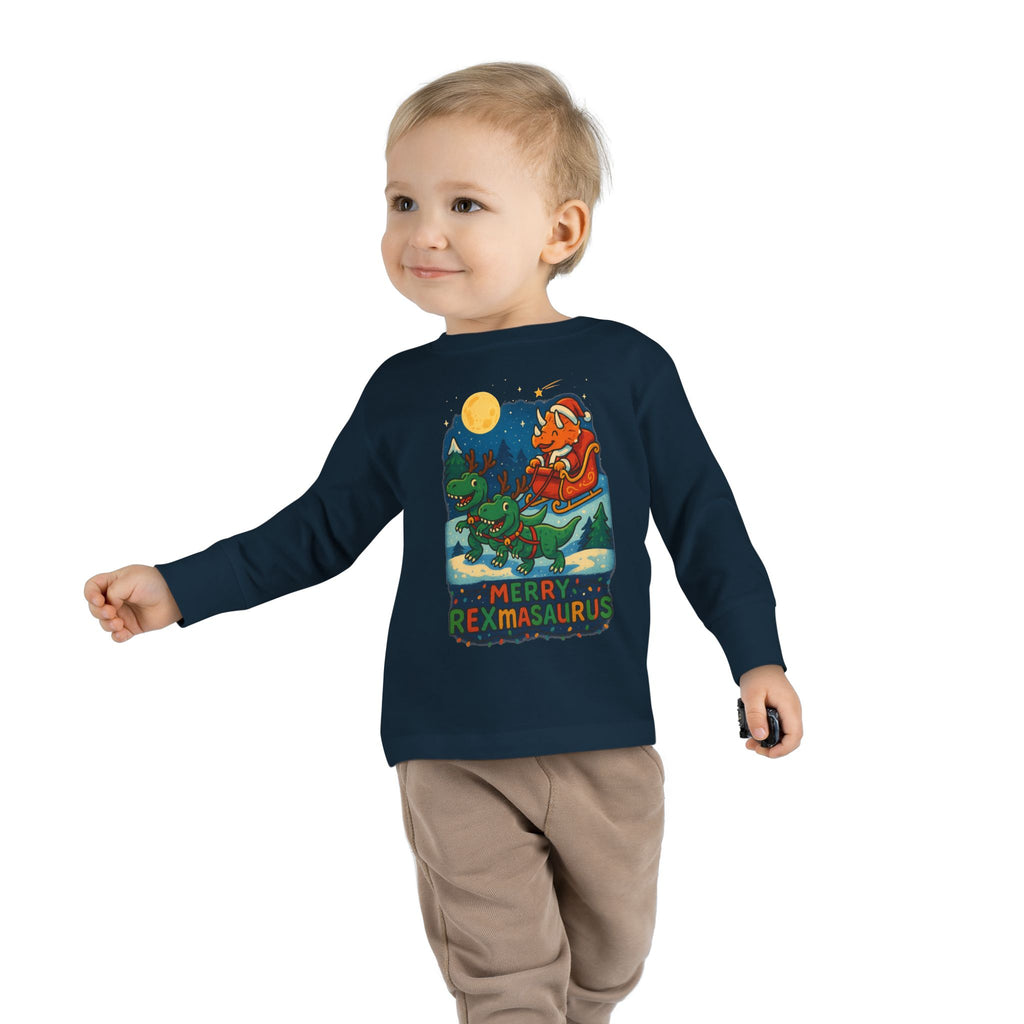 Toddler Long Sleeve Tee "Merry Rexmasaurus" Dino Christmas Shirt