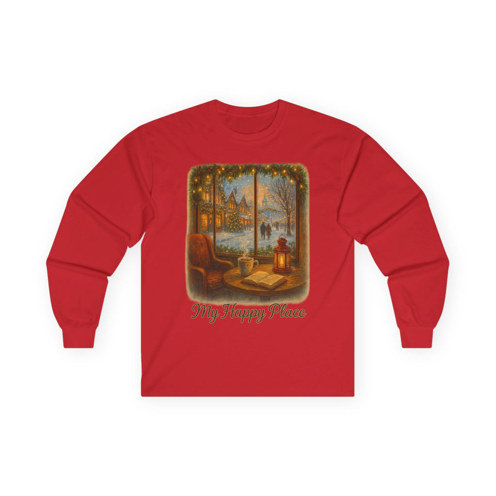 Christmas Coffee Shop - 'My Happy Place' Holiday Village Long Sleeve Tee