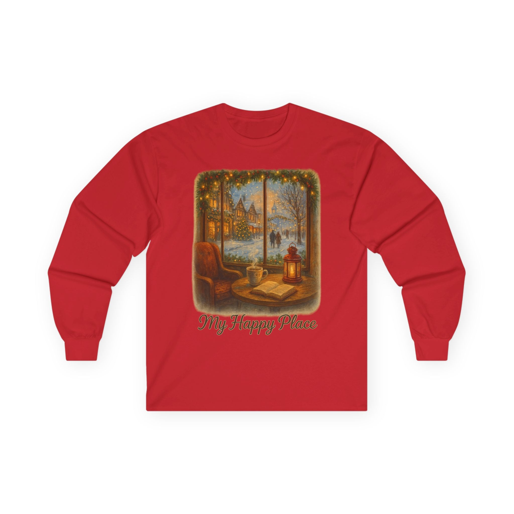 Christmas Coffee Shop - 'My Happy Place' Holiday Village Long Sleeve Tee
