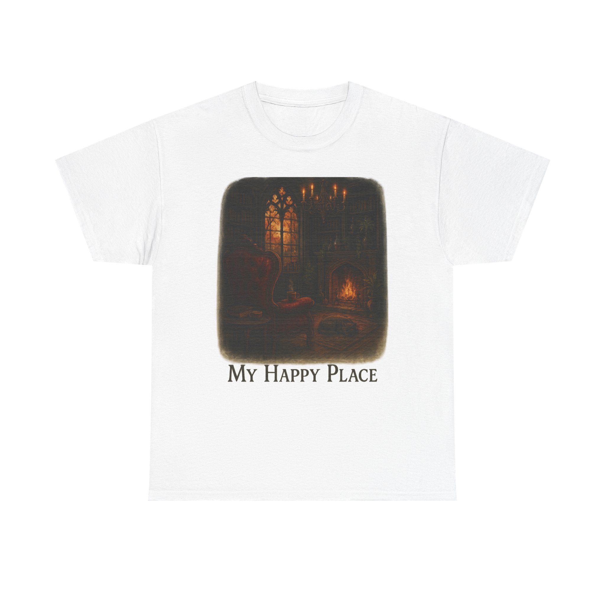 Cozy Unisex Heavy Cotton Tee - 'My Happy Place', Perfect for Relaxation, Gift for Friends, Homebody Essentials, Book Lovers
