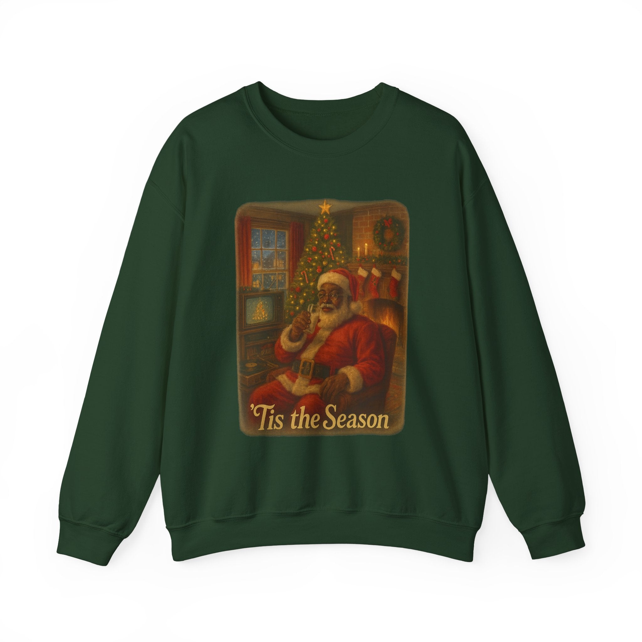 Festive Black Santa - Nostalgic 'Tis the Season vintage Christmas Crewneck Sweatshirt