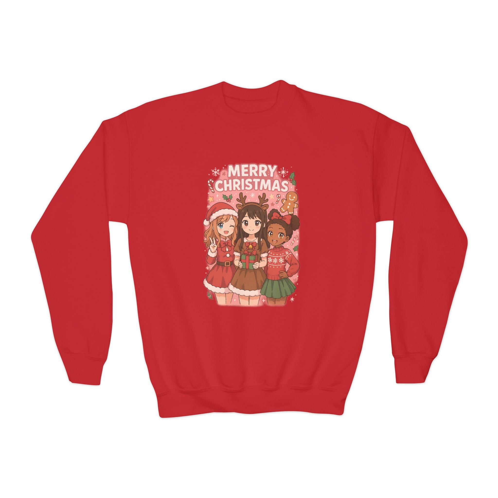 "Merry Christmas" Anime Girls Holiday Pullover Sweatshirt