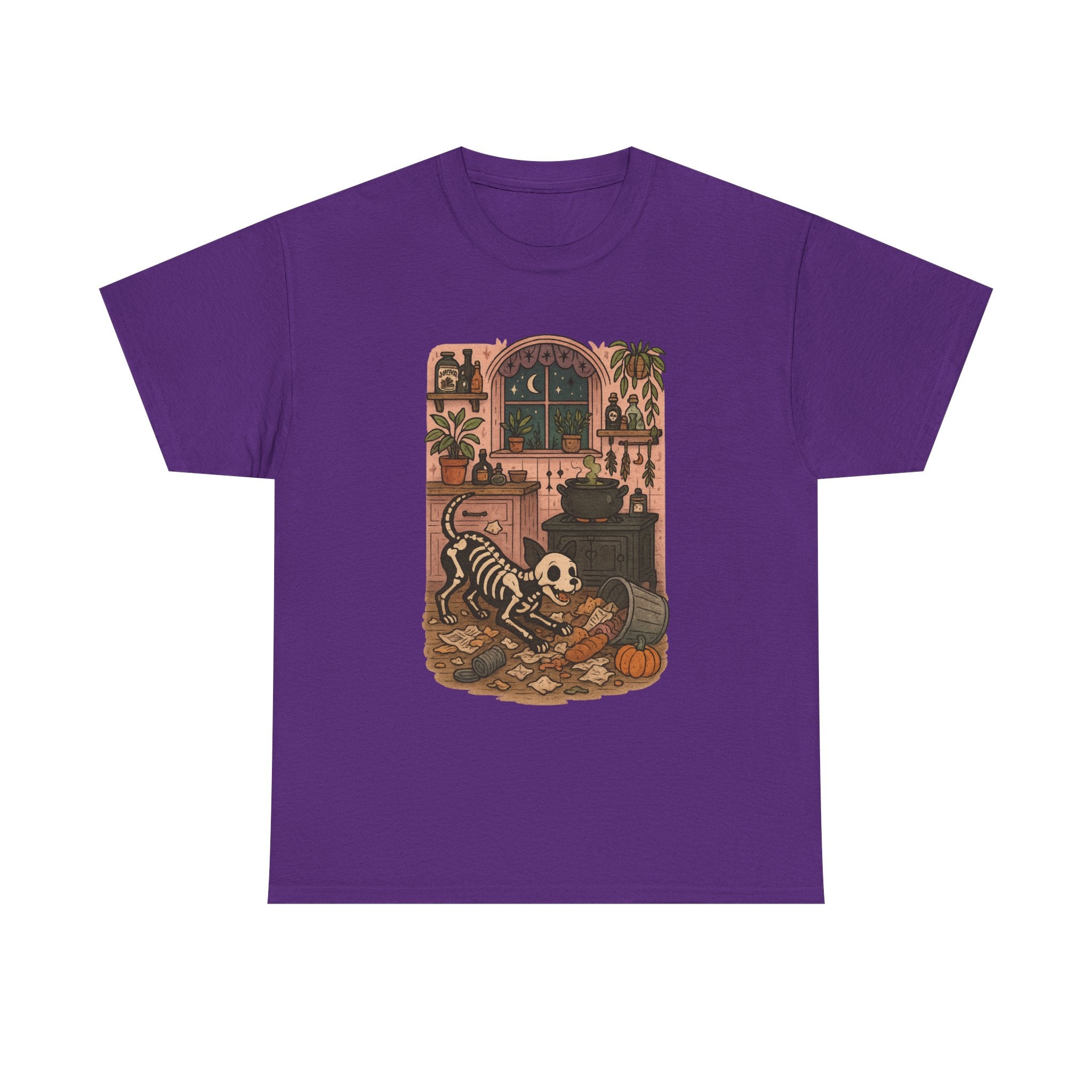 Halloween Skeleton Tee, Unisex Cotton Shirt, Dog Lovers, Spooky Season Apparel, Fall Outfit, Unique Halloween Gift
